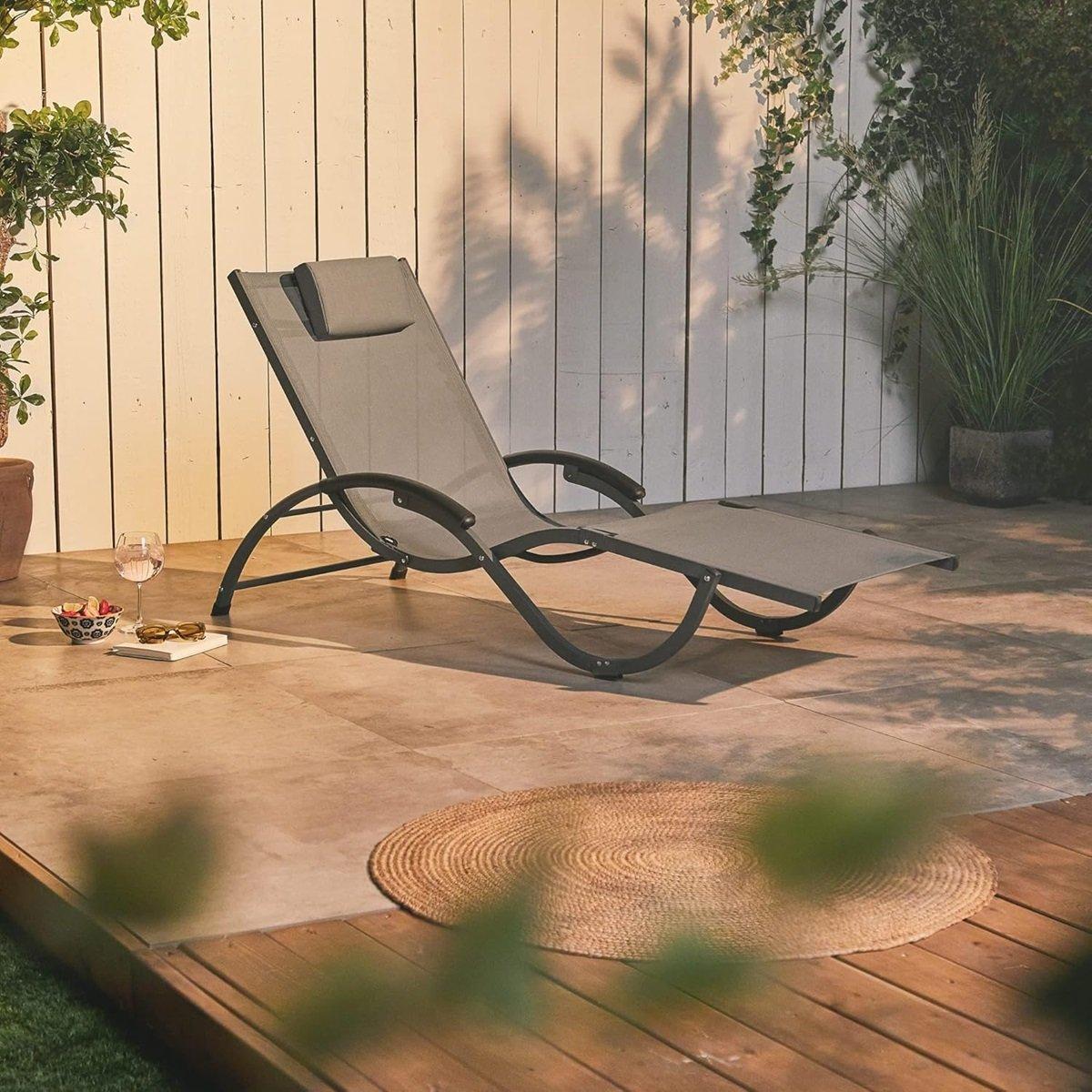 Grey - VonHaus - Lindos Folding Textoline Sunlounger - 2