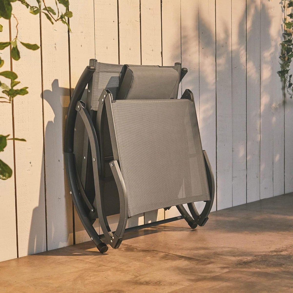 Grey - VonHaus - Lindos Folding Textoline Sunlounger - 4