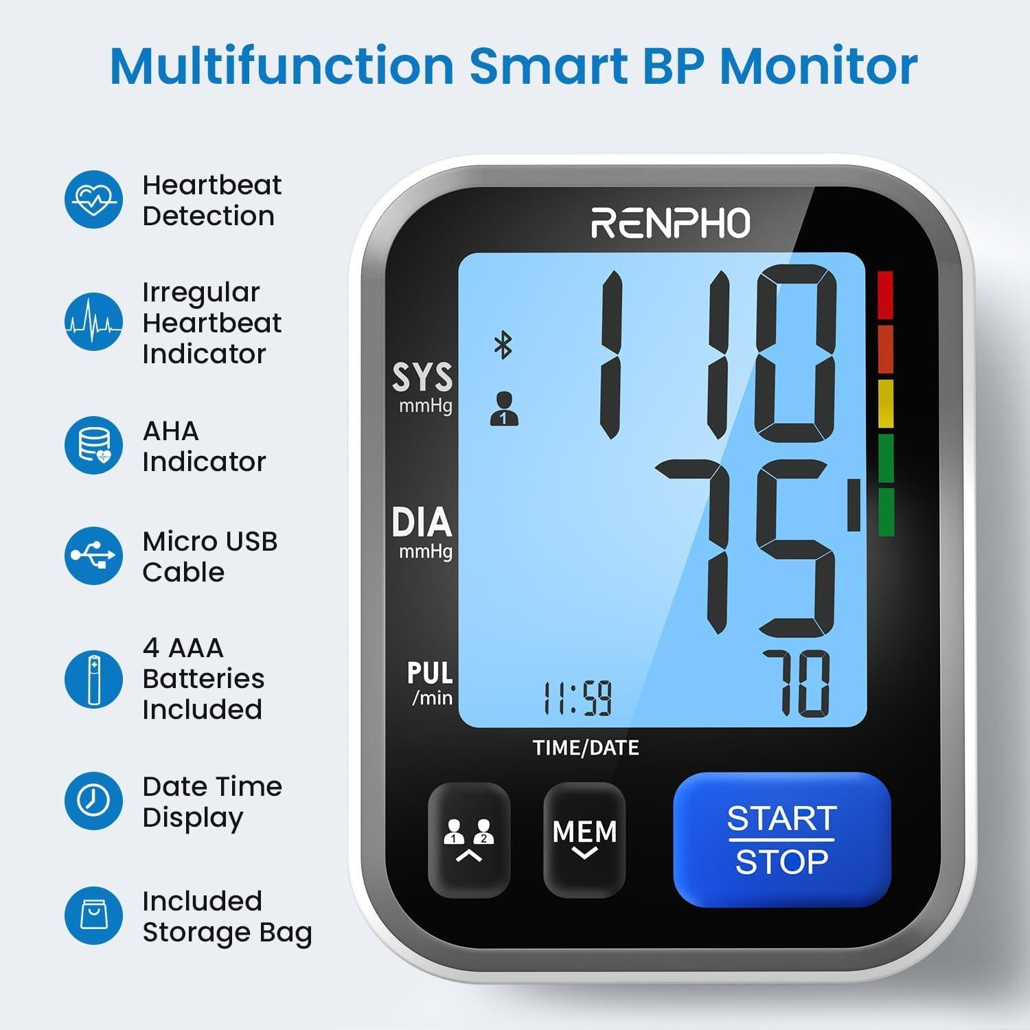 Black - Renpho - Smart Blood Pressure Monitor XL Dual - 2