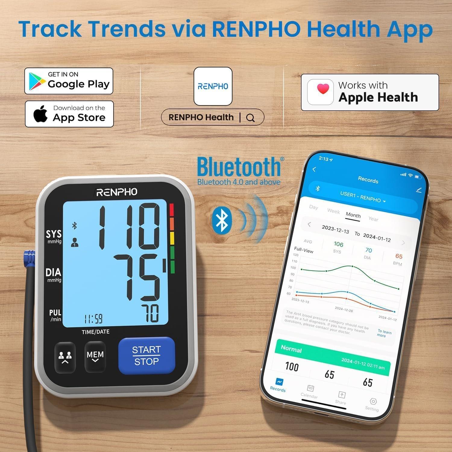 Black - Renpho - Smart Blood Pressure Monitor XL Dual - 5
