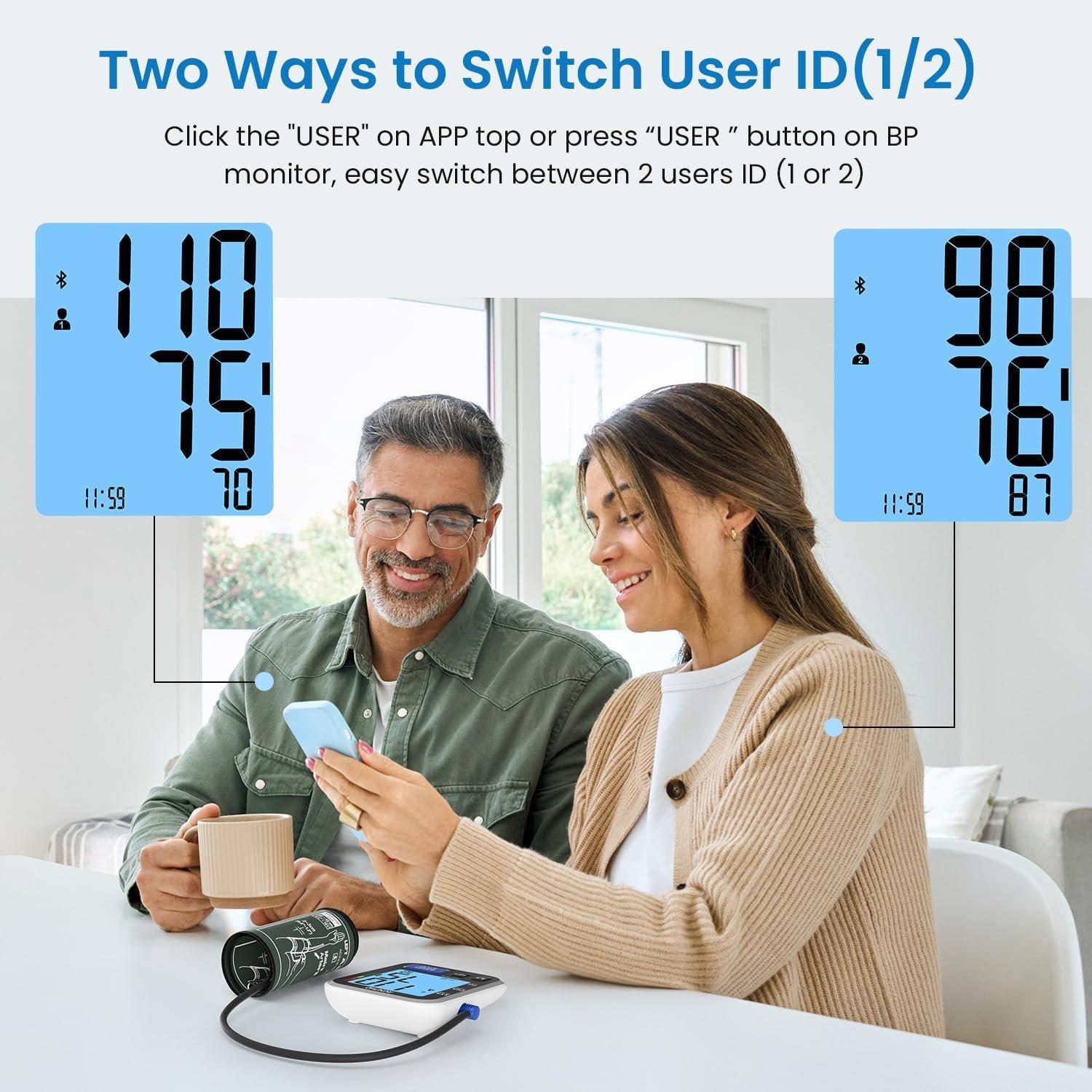 Black - Renpho - Smart Blood Pressure Monitor XL Dual - 6