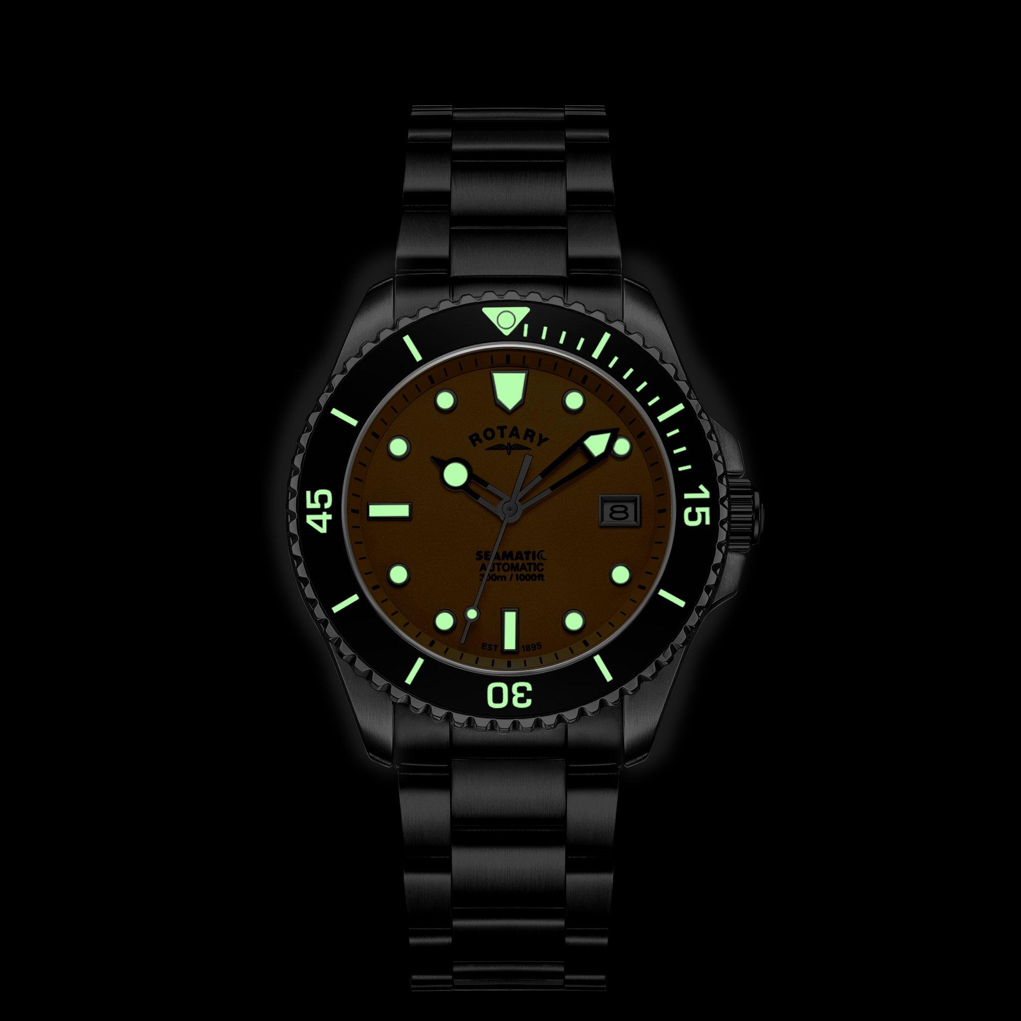 Silver - Rotary - Rotary Mens Seamatic Yellow Dial SS Bracelet Watc - 5