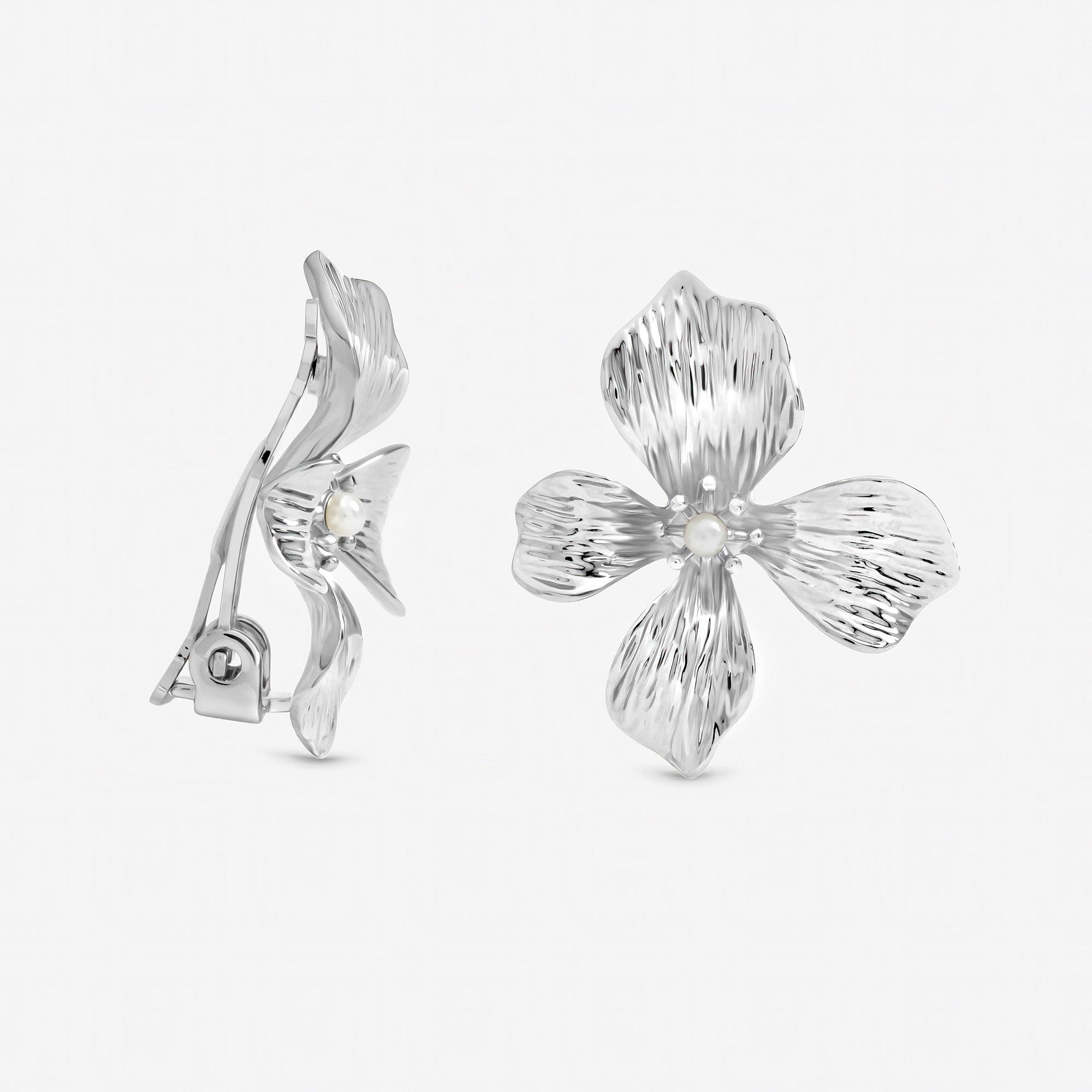 Silver - Jon Richard - Silver Plated and Pearl Flower Clip Earrings - 1