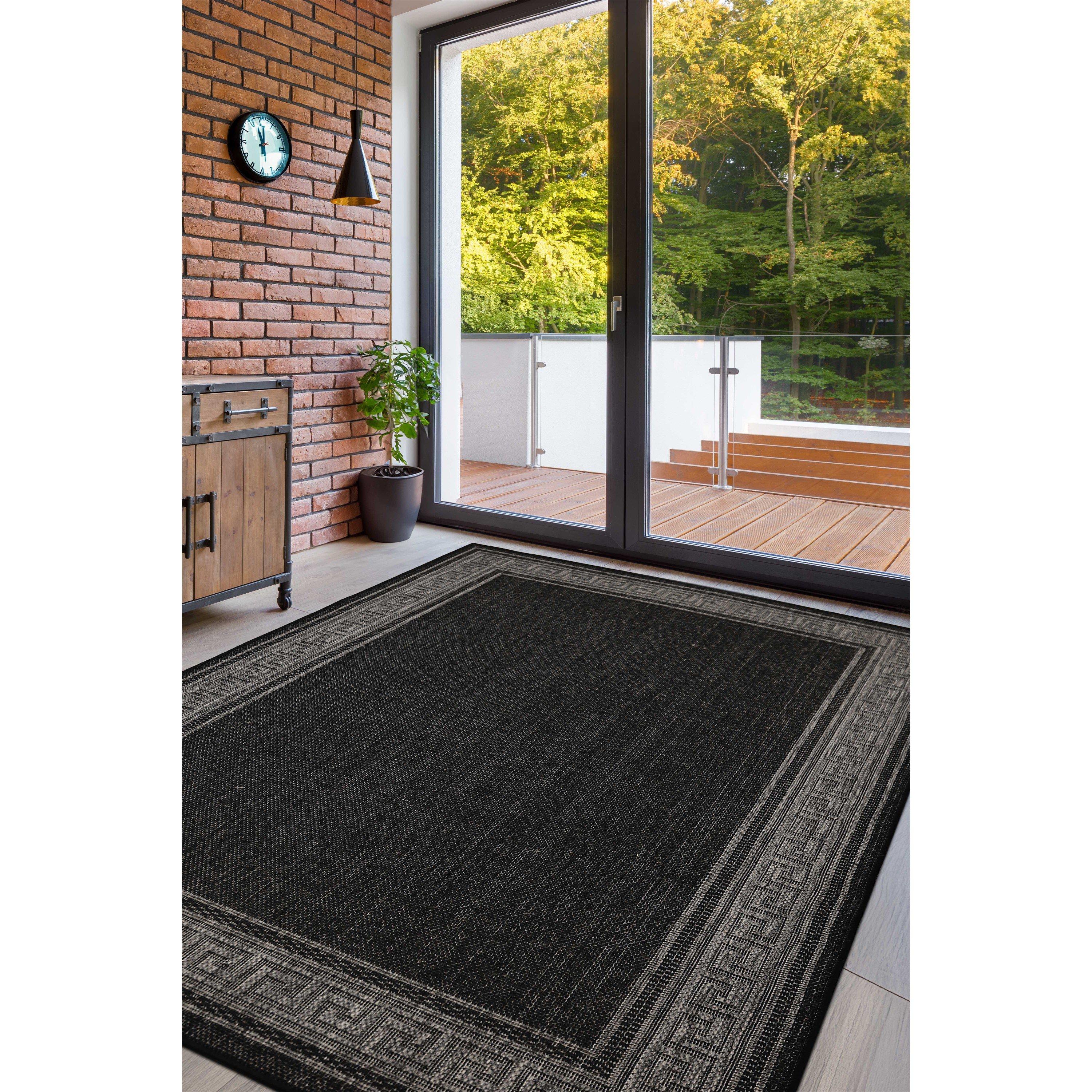 Black - Homemaker - Gel Greek Key Rug Black - 1