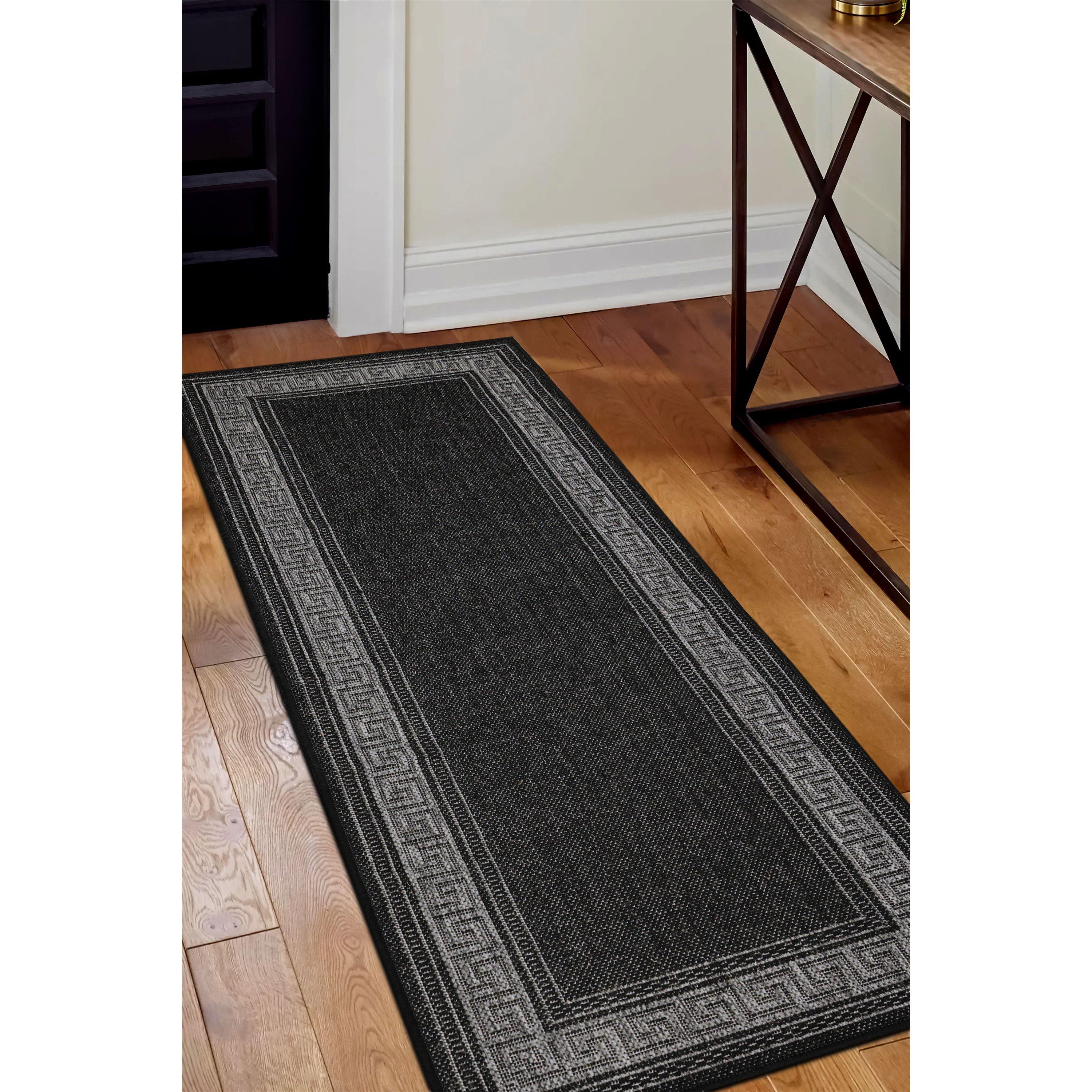 Black - Homemaker - Gel Greek Key Rug Black - 2
