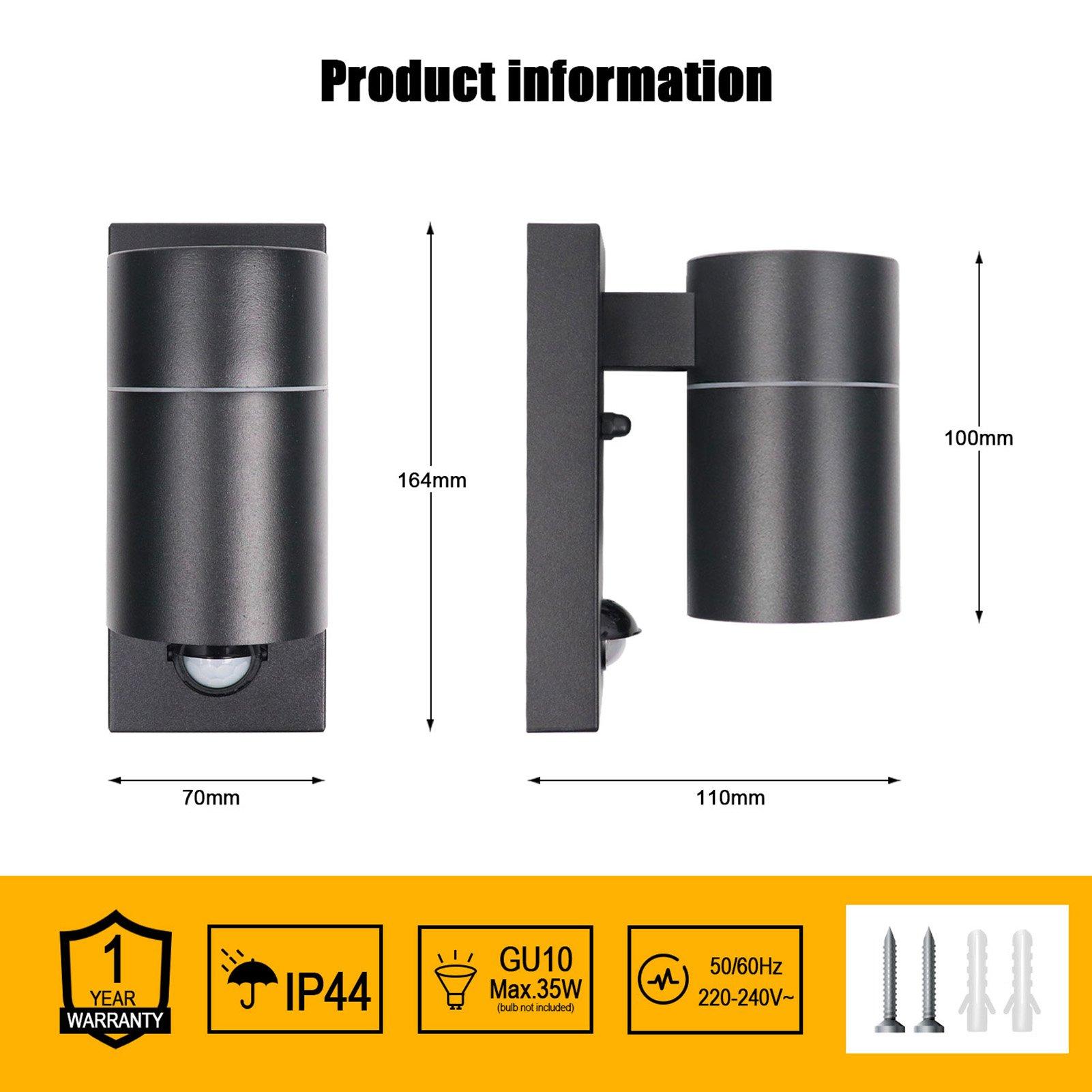 Black - Breeins - Wall Light with PIR Motion Sensor - 2