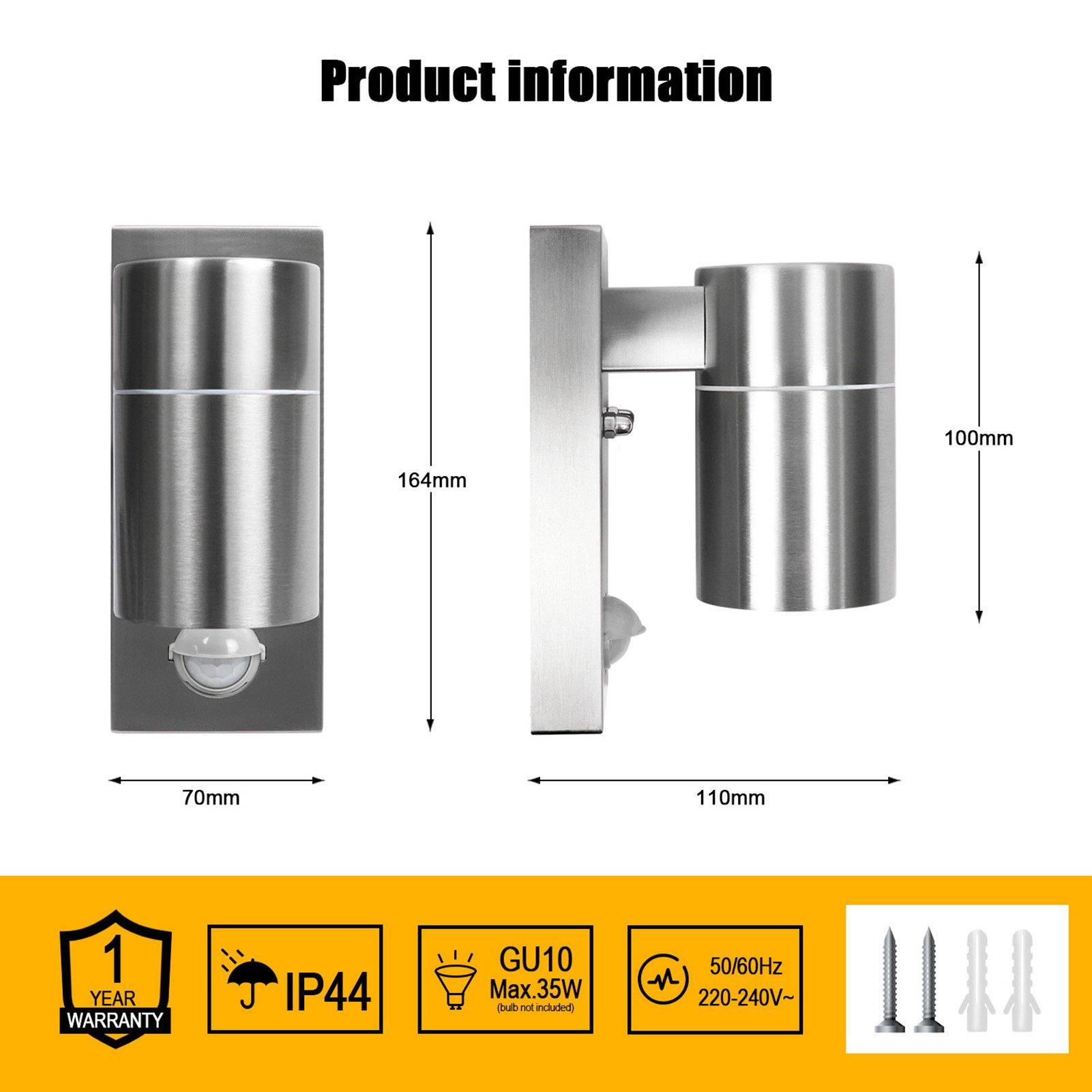 Silver - Breeins - Wall Light with PIR Motion Sensor - 2