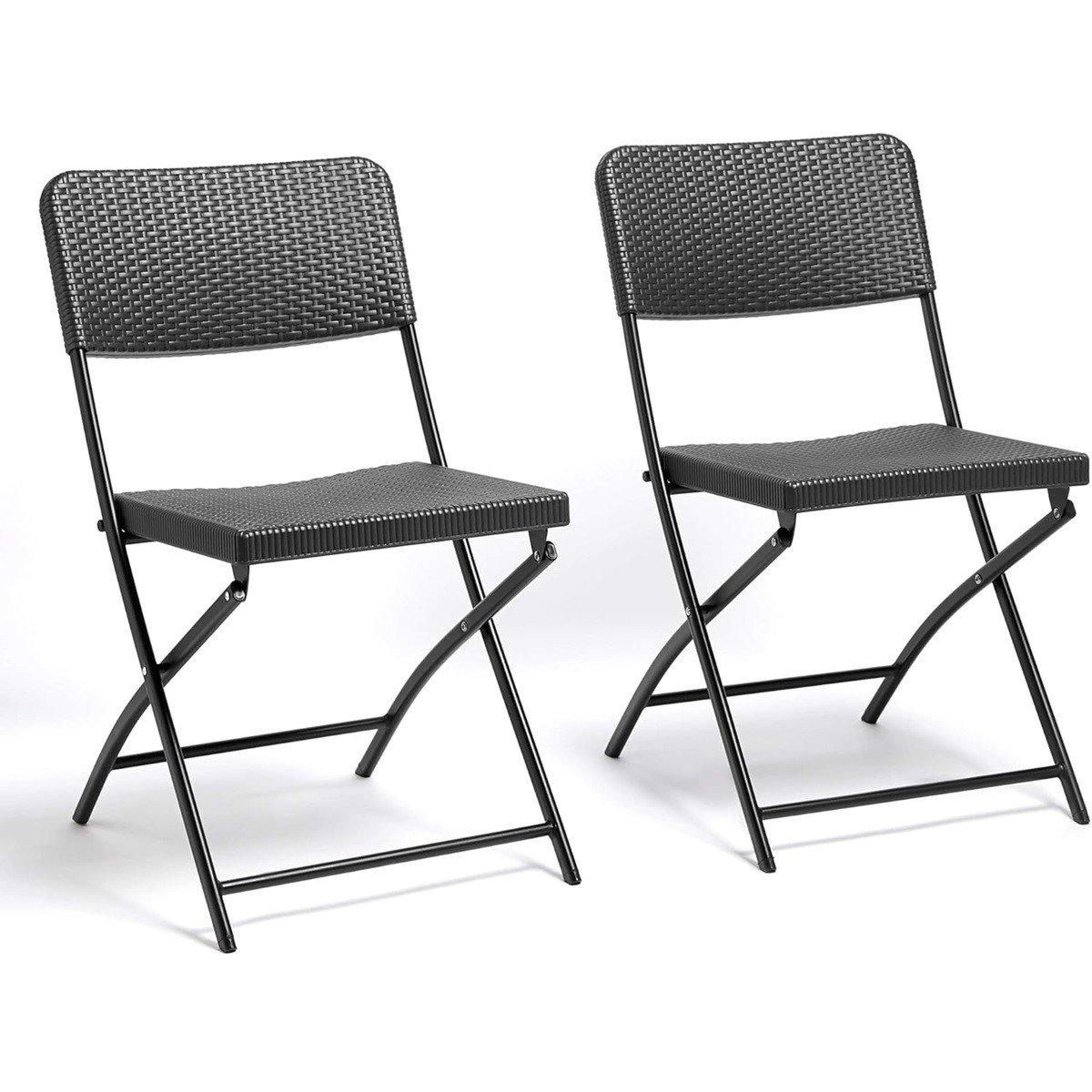 Black - VonHaus - Rimini Black Faux Rattan 2 Pack Chairs - 1