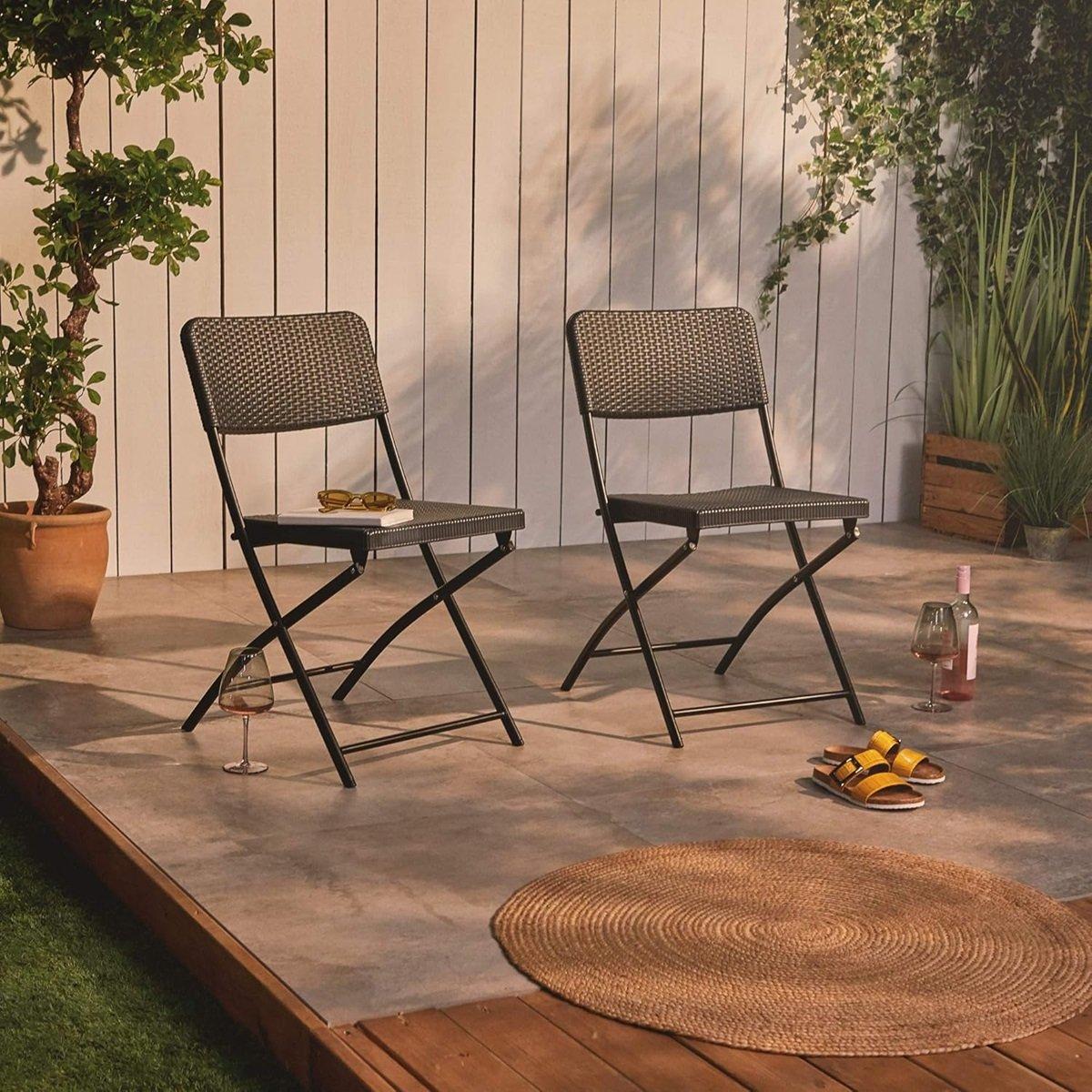 Black - VonHaus - Rimini Black Faux Rattan 2 Pack Chairs - 2