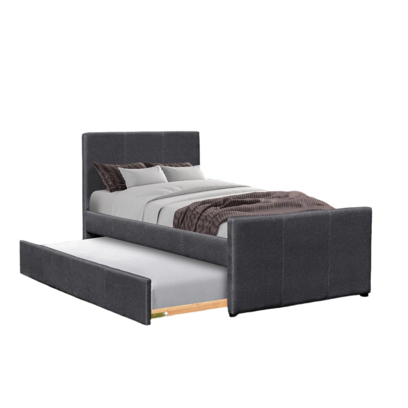 Comfy Living  3Ft Single Fabric Bed Frame With Trundle Bed In Pi - Grey