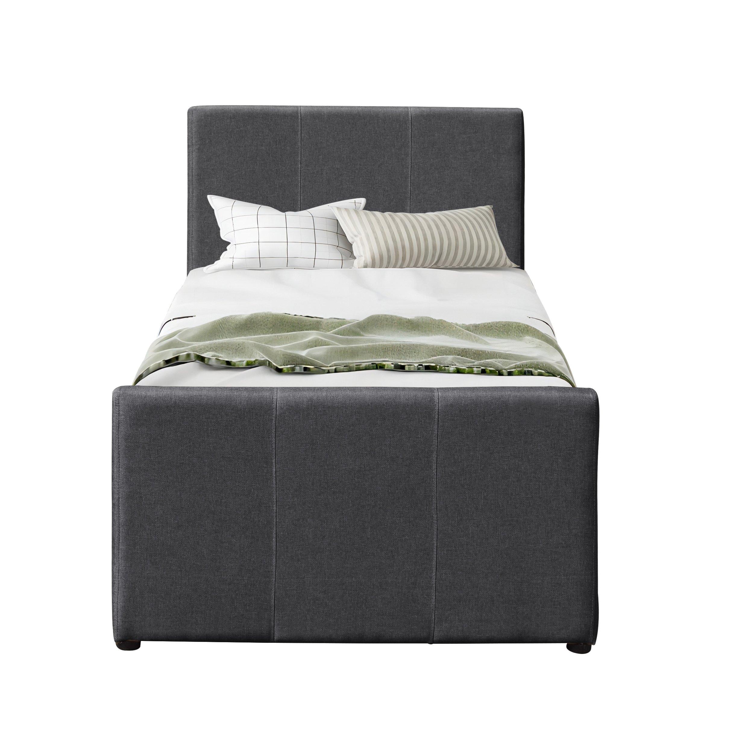 Grey - Comfy Living - 3ft Single Fabric Bed Frame With Trundle Bed in Pi - 3