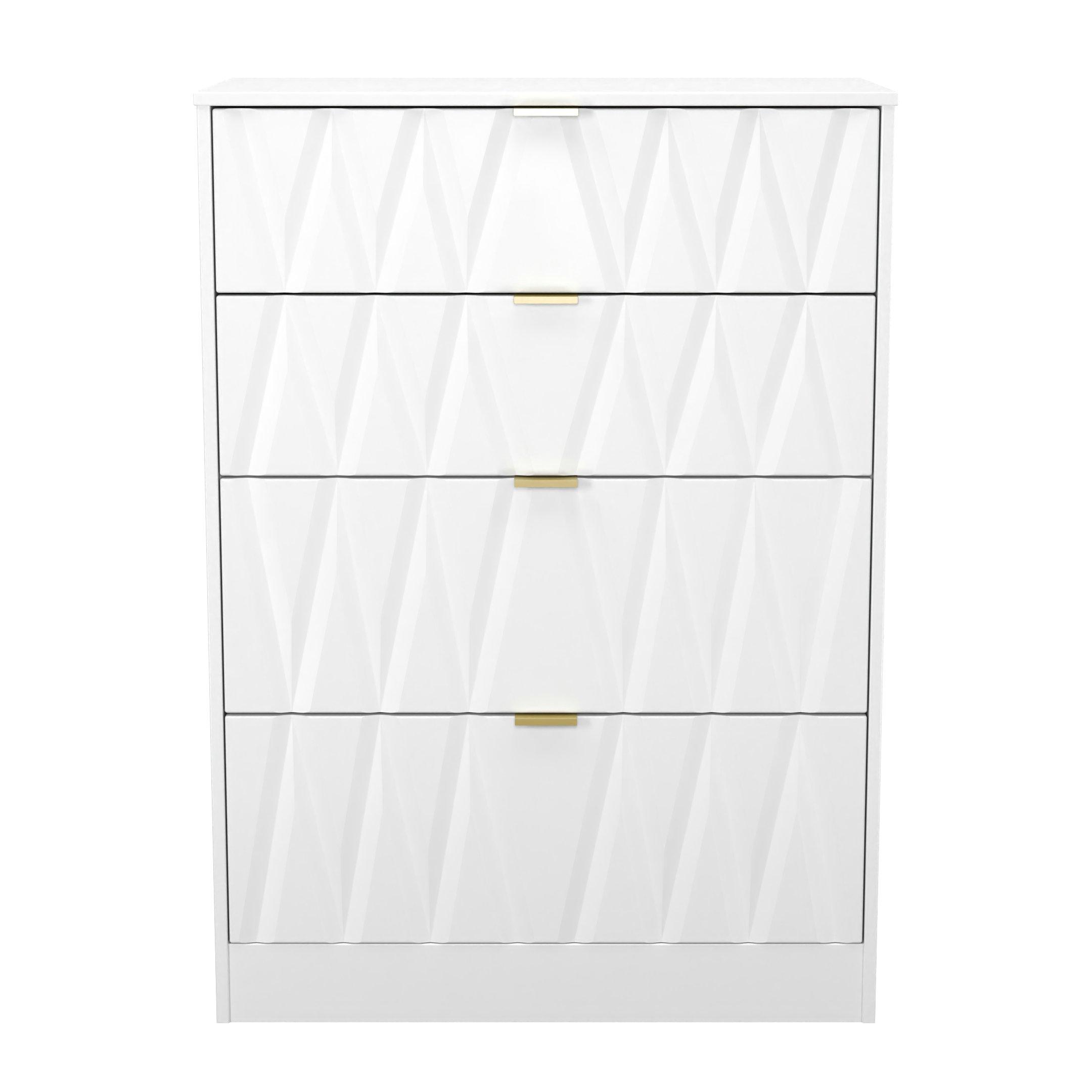 White Matt - Welcome Furniture - Las Vegas 4 Drawer Deep Chest with Gold Handles - 2