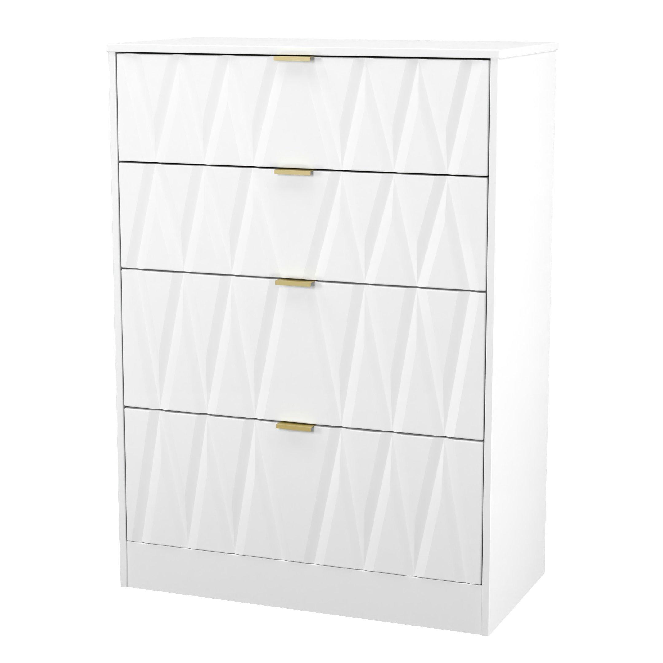 White Matt - Welcome Furniture - Las Vegas 4 Drawer Deep Chest with Gold Handles - 4