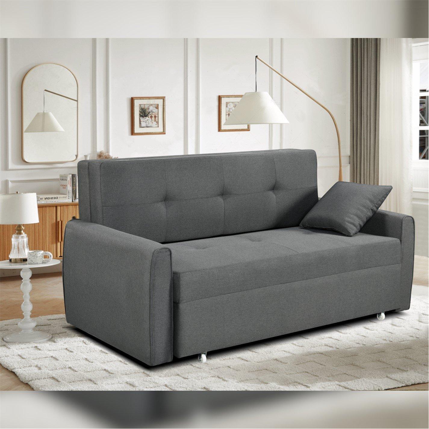 Grey - Comfy Living - Grey Linen Pull Out Sofa Bed - 2