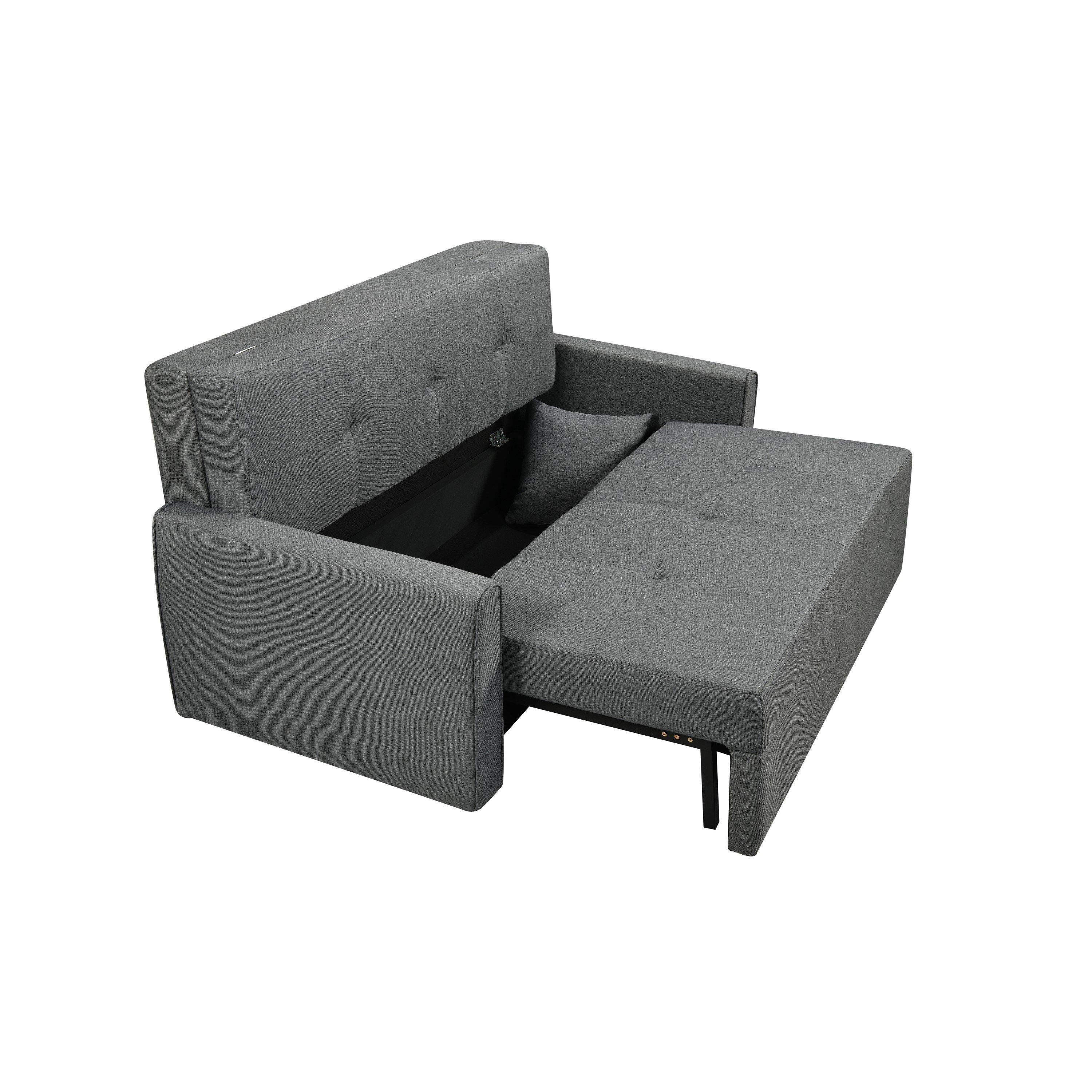 Grey - Comfy Living - Grey Linen Pull Out Sofa Bed - 3