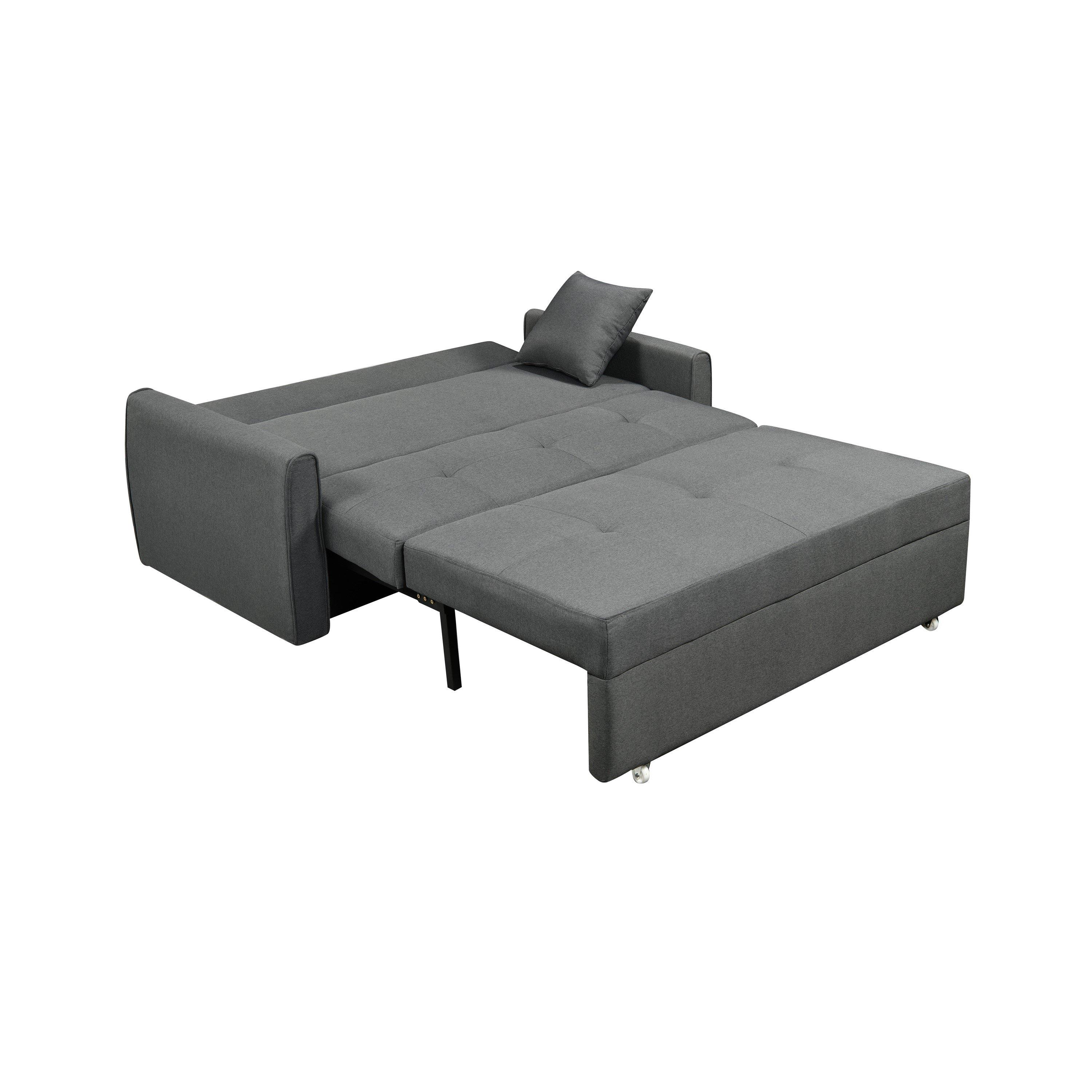 Grey - Comfy Living - Grey Linen Pull Out Sofa Bed - 4