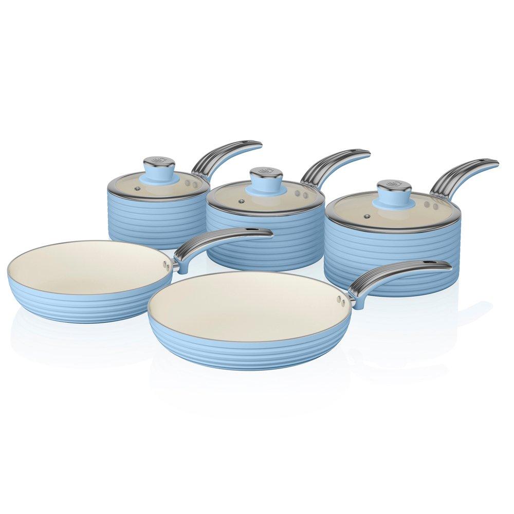 Blue - Swan - Retro 5 Piece Pan Set Sky Blue - 1