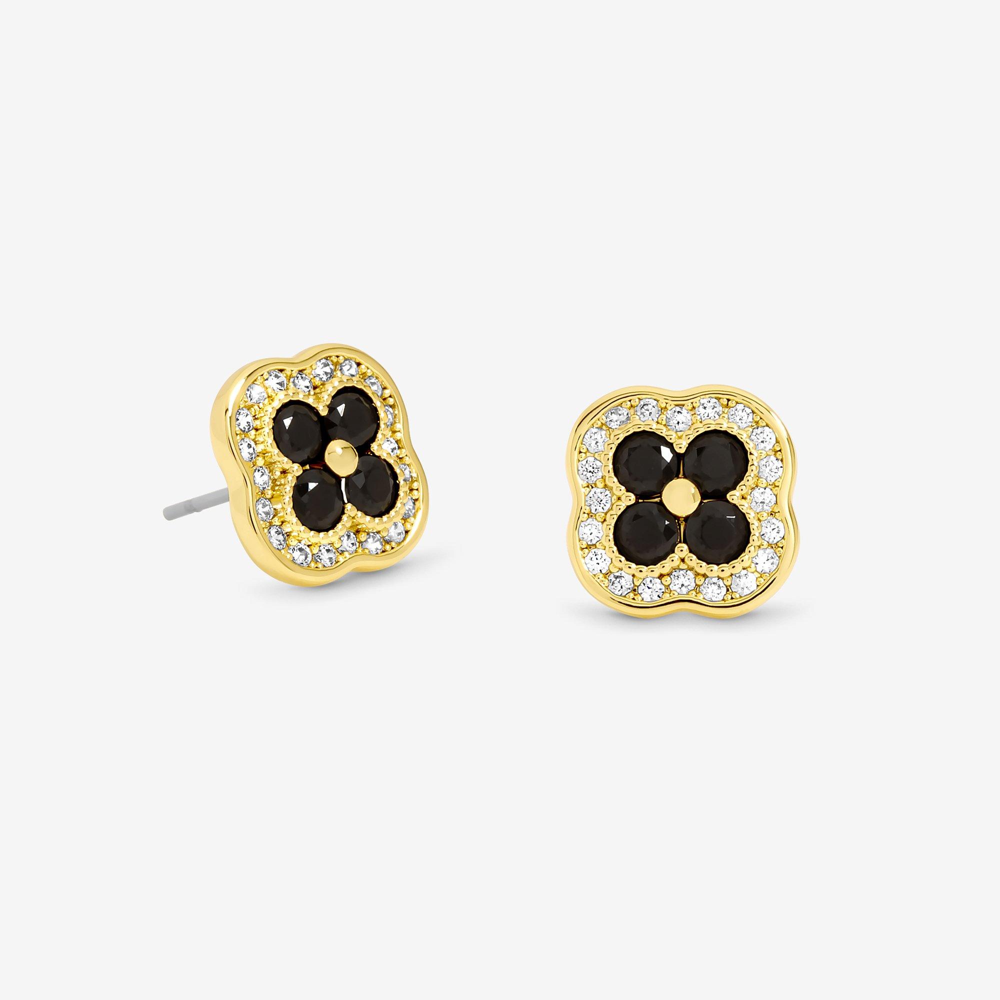 Jon Richard Women's 14K Plated Crystal And Jet Clover Studs Gold