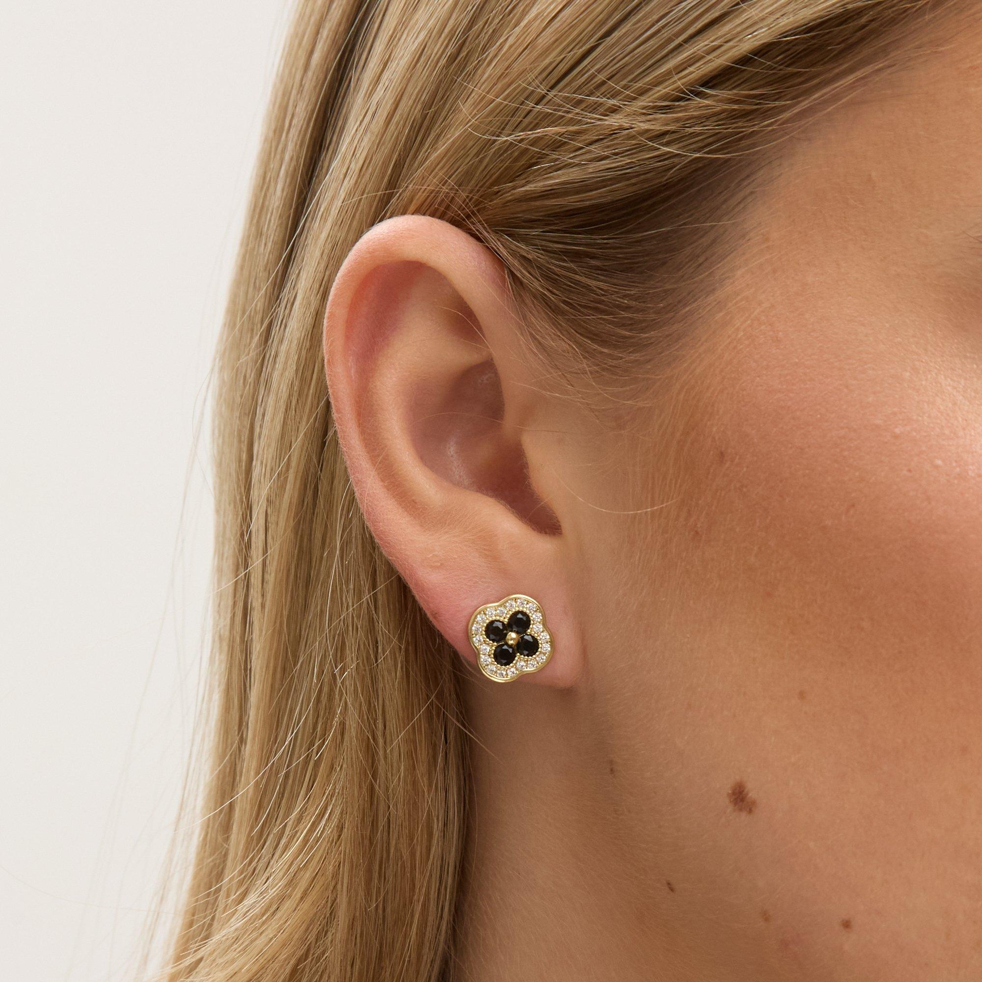 Gold - Jon Richard - 14K Gold Plated Crystal and Jet Clover Studs - 2