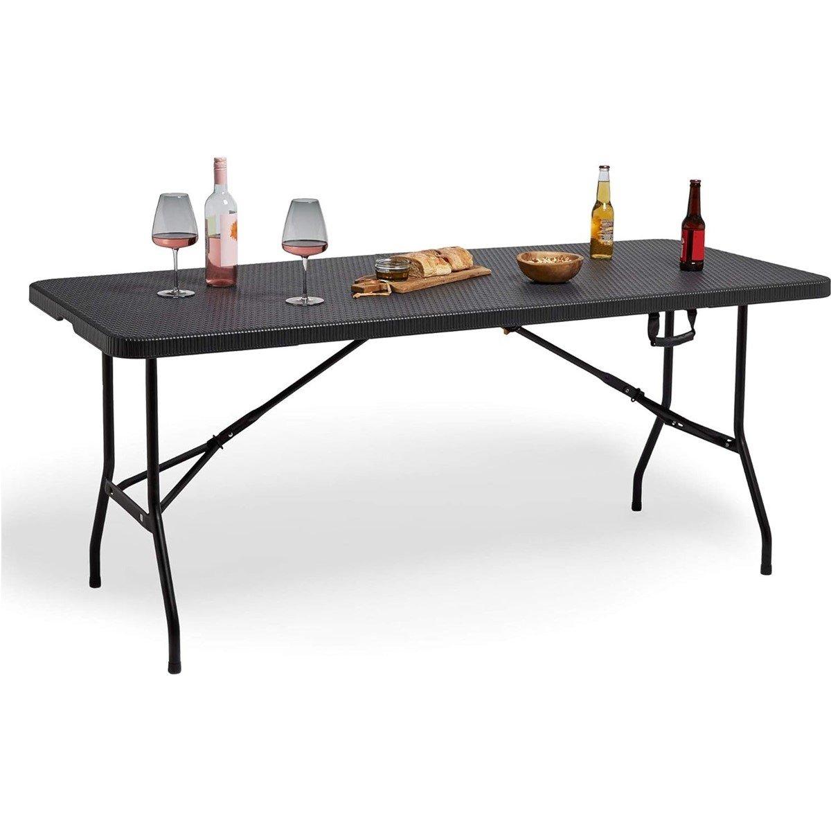 Black - VonHaus - Rimini Faux Black Rattan Foldable Table - 1