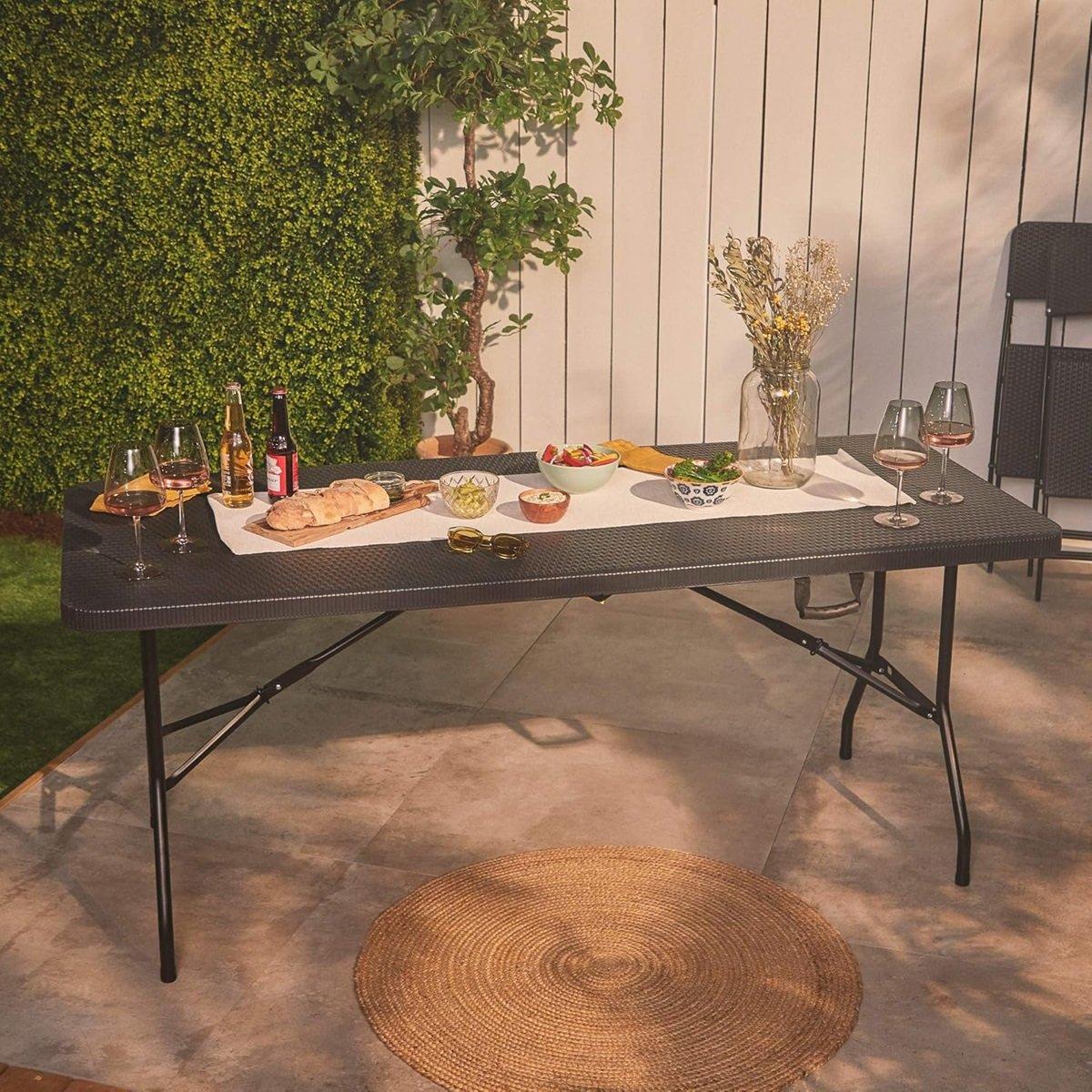 Black - VonHaus - Rimini Faux Black Rattan Foldable Table - 2