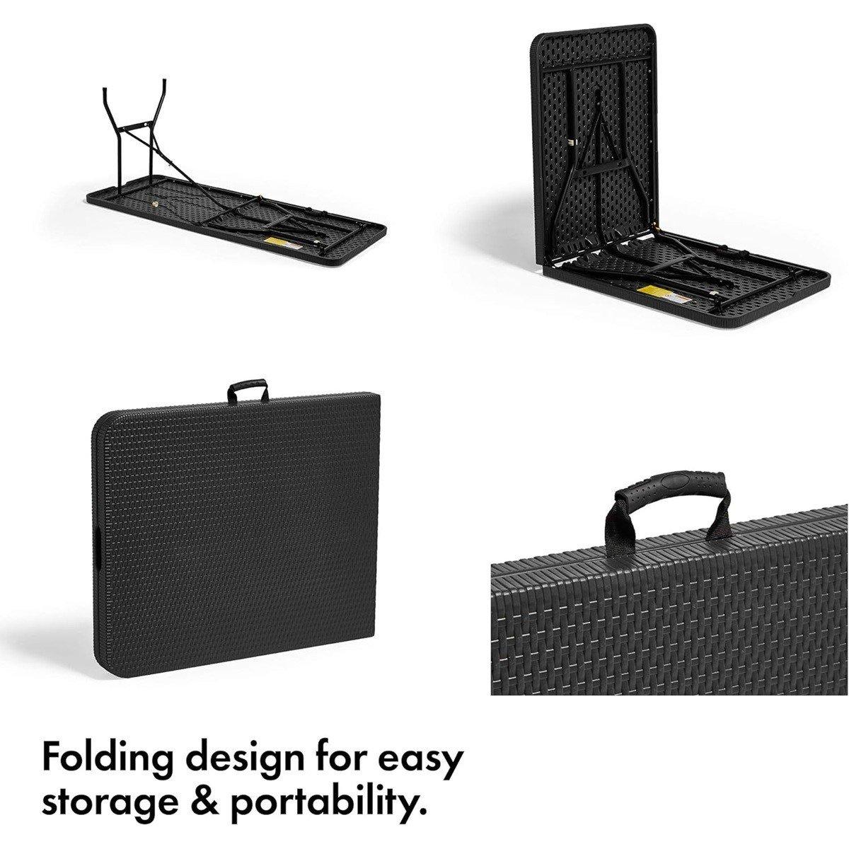 Black - VonHaus - Rimini Faux Black Rattan Foldable Table - 4