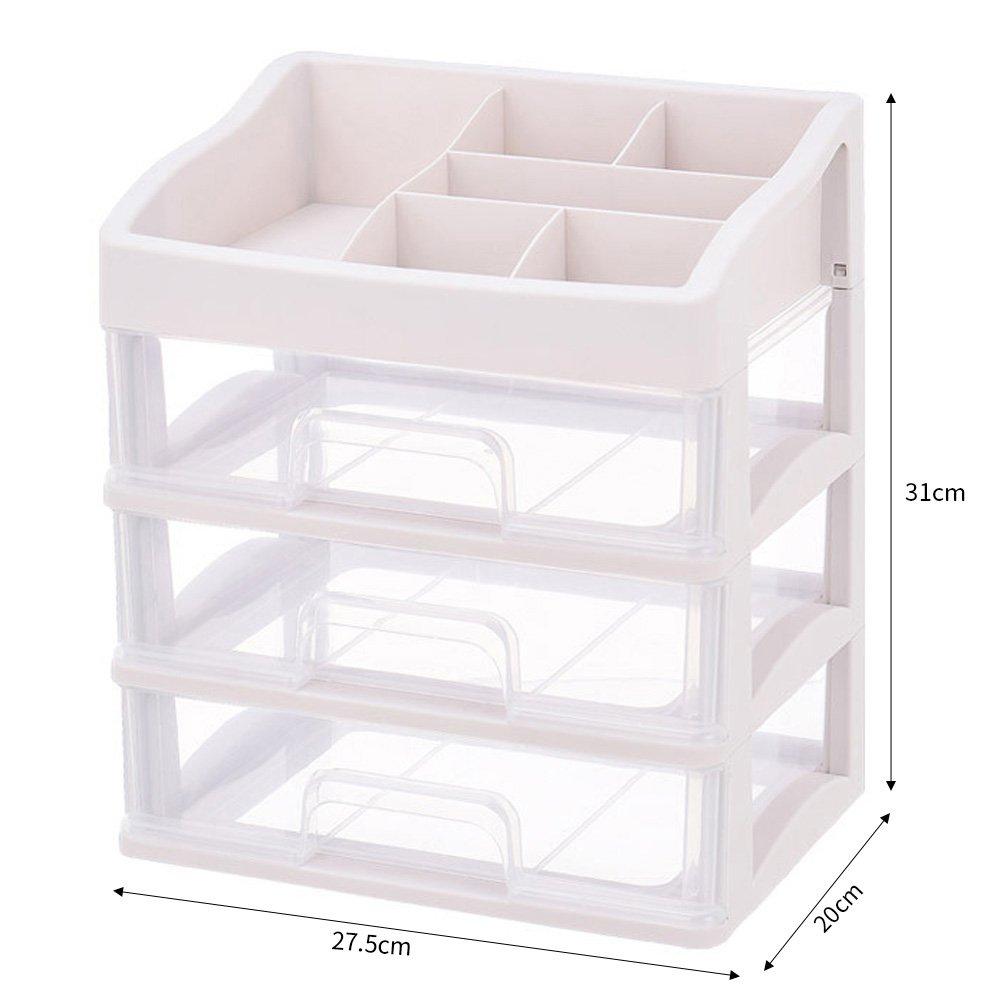 White - SHEONLY - 3-Tier Makeup Organizer with Compartments White - 4