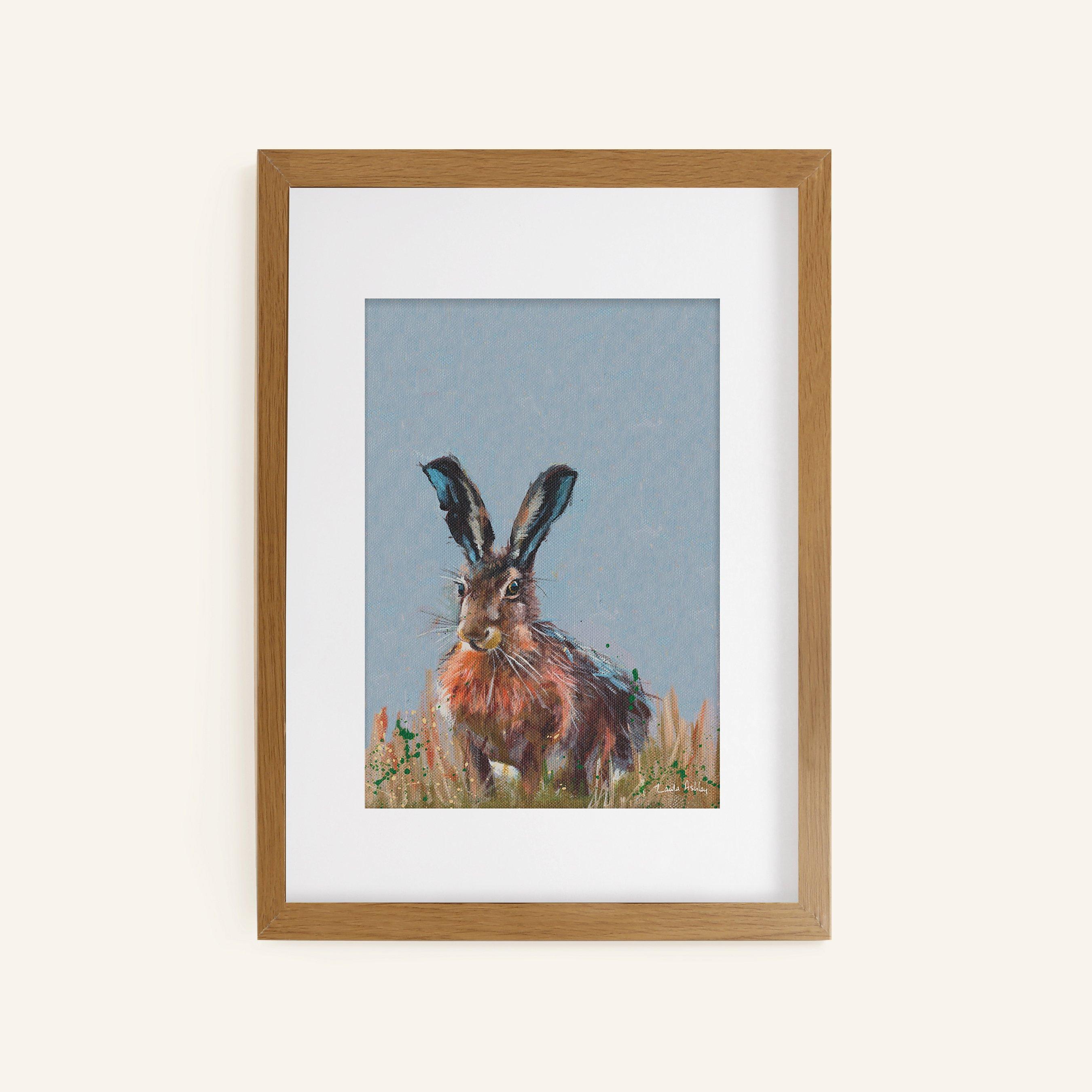 Laura Ashley  Hare Print In A Wood Frame - Blue - 30x40cm