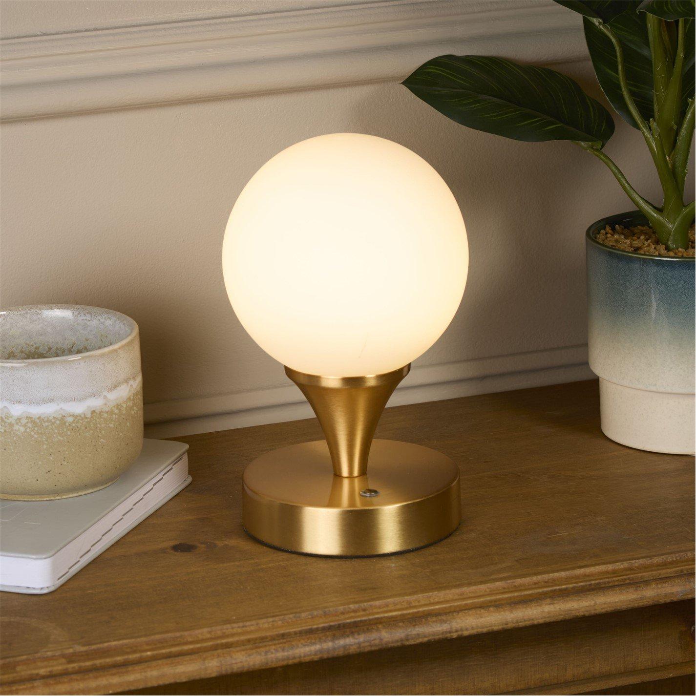 Lighting Collection Rechargable White Opal Glass Table Lamp