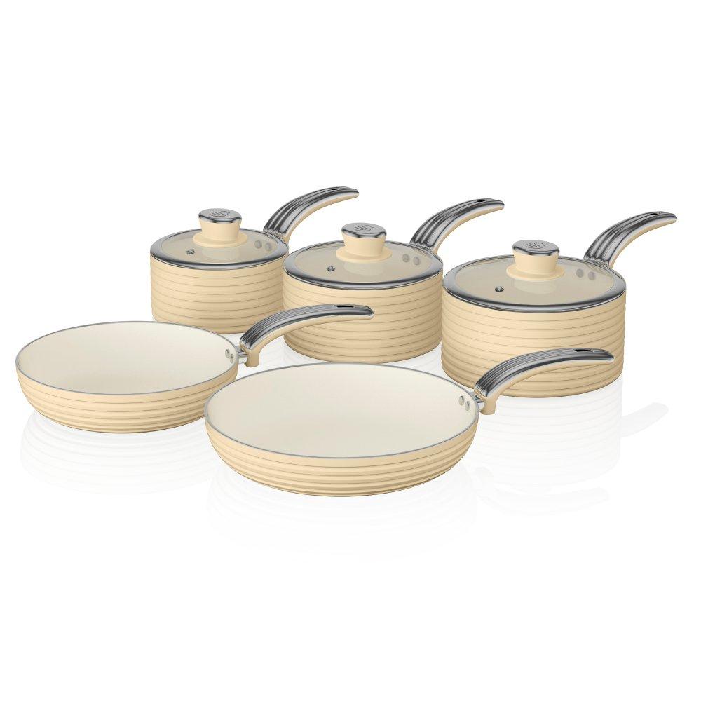 Swan Retro 5 Piece Pan Set Cream