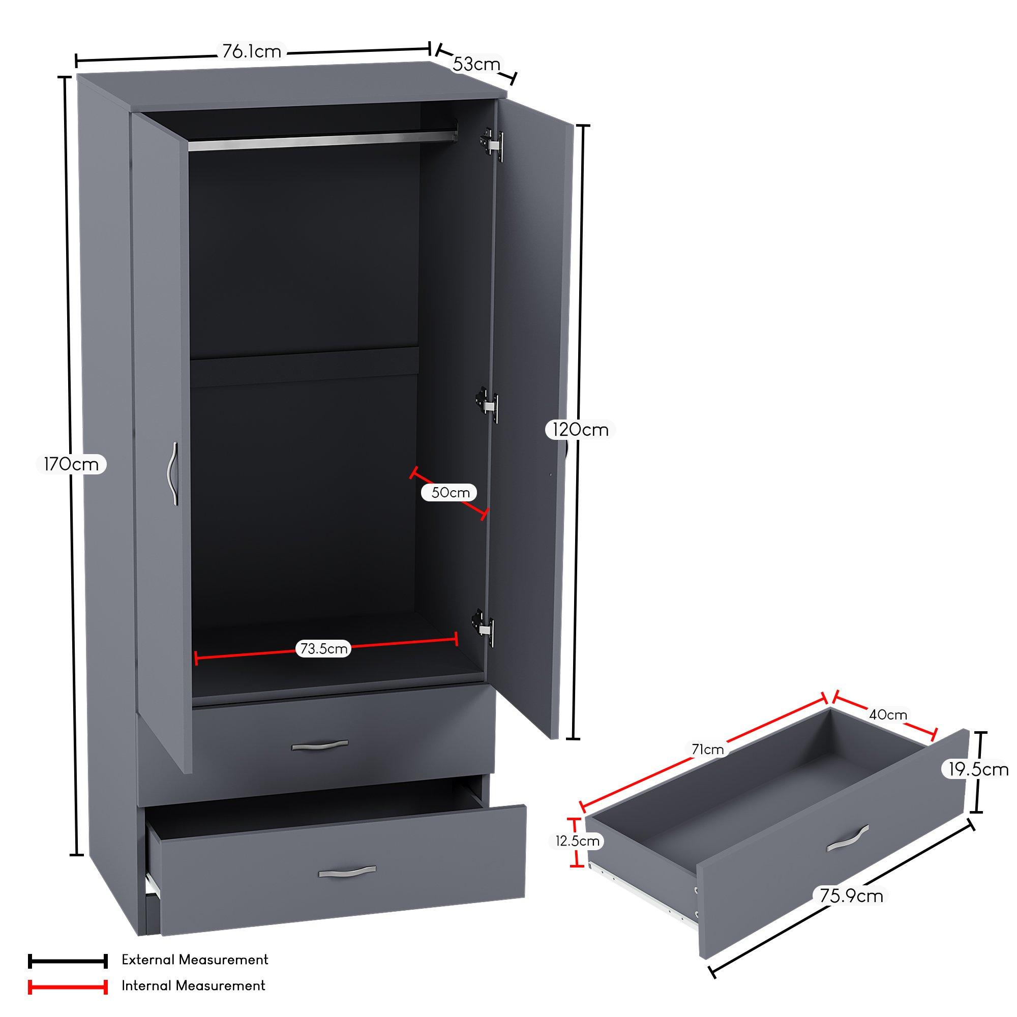 Grey - Lassic - Vida Designs Riano 2 Door 2 Drawer Wardrobe - 2