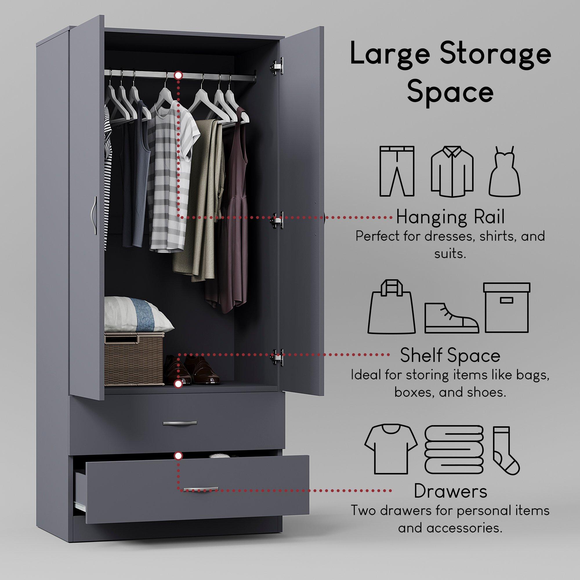 Grey - Lassic - Vida Designs Riano 2 Door 2 Drawer Wardrobe - 6