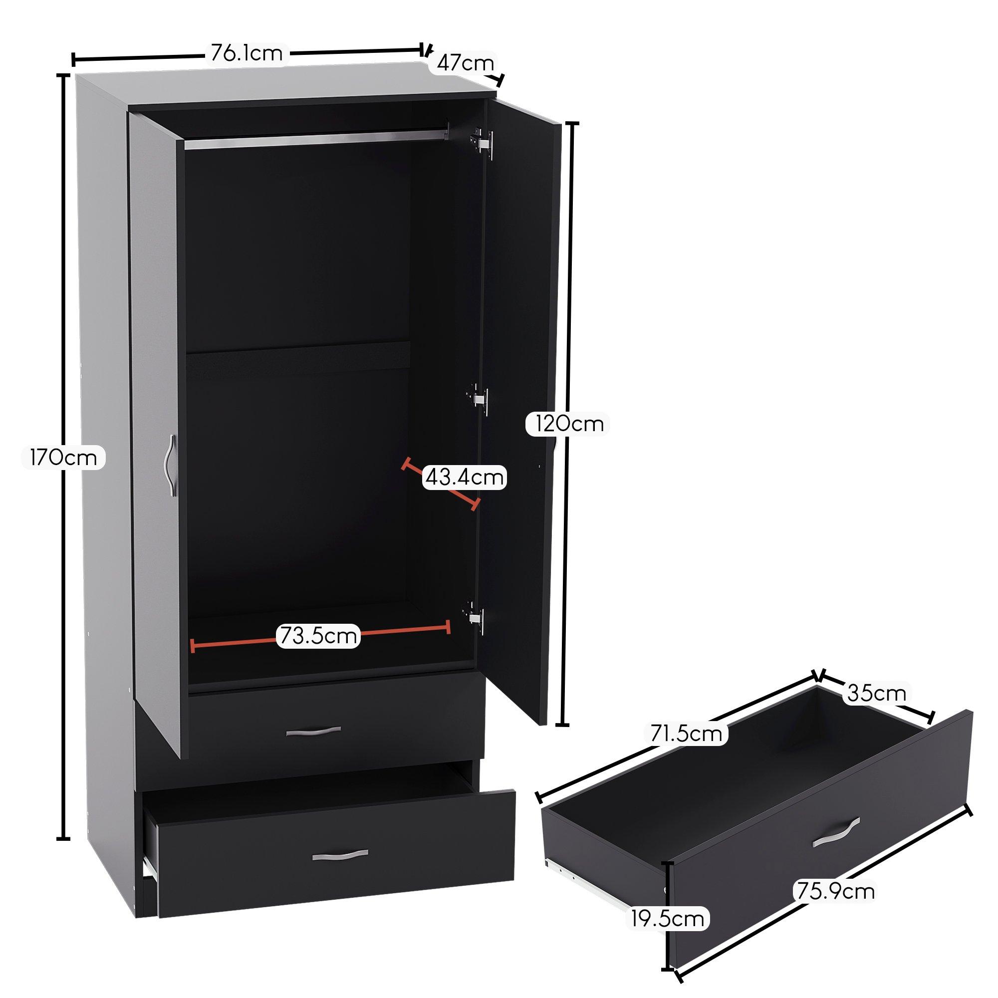 Black - Lassic - Vida Designs Riano 2 Door 2 Drawer Wardrobe - 2