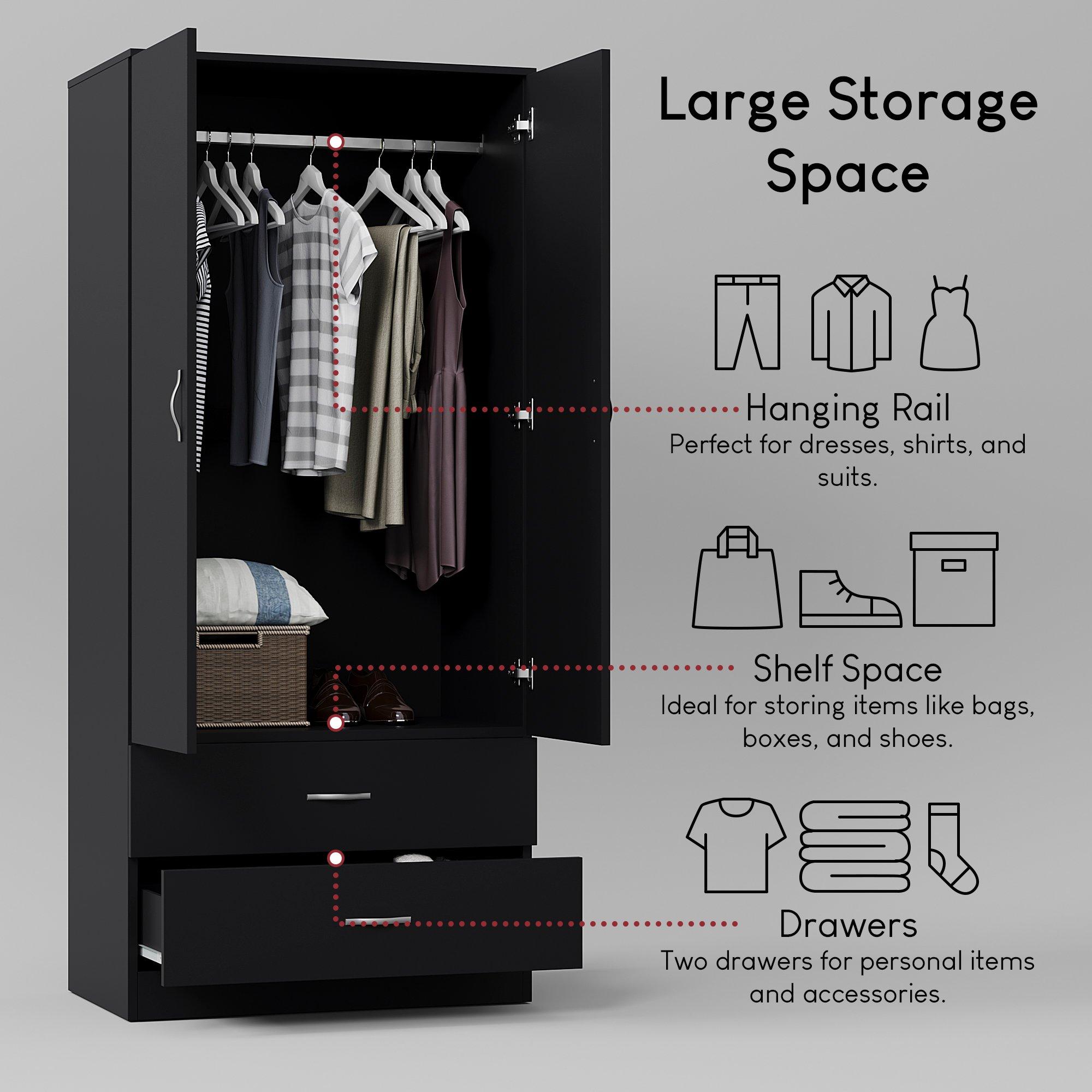 Black - Lassic - Vida Designs Riano 2 Door 2 Drawer Wardrobe - 6