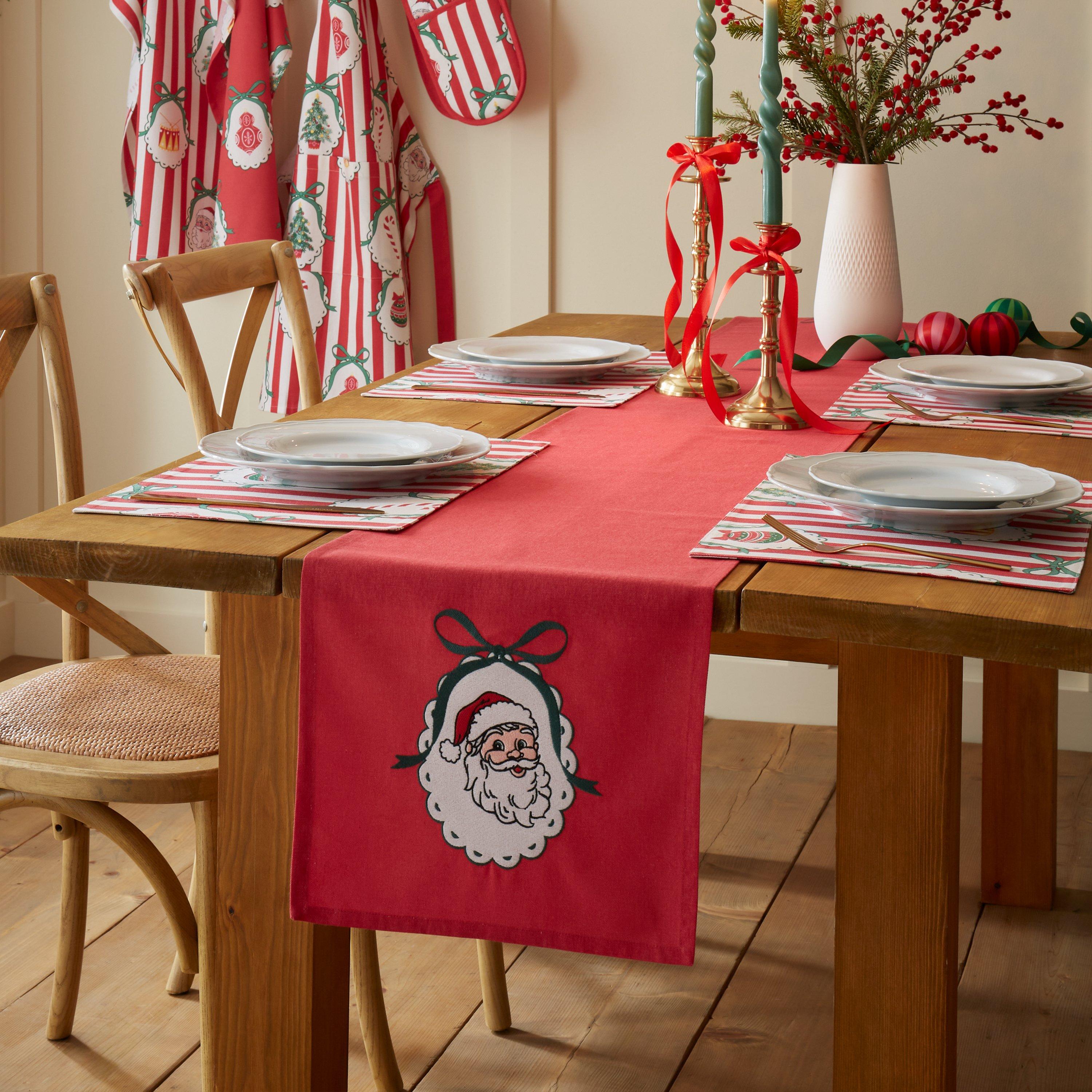 Red - Catherine Lansfield - Christmas Vintage Stripe Dining Table Runner - 1