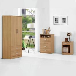 Comfy Living Oak Finish Wardrobe, Chest and Bedside Set