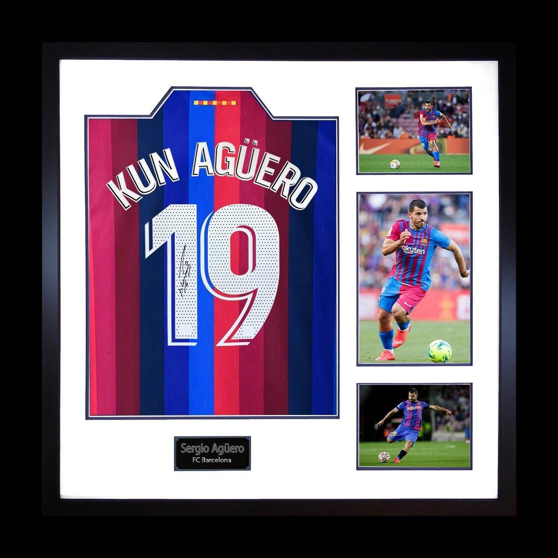 Blue - The Fan Cave - Sergio Aguero Signed Barcelona Shirt Elite Frame