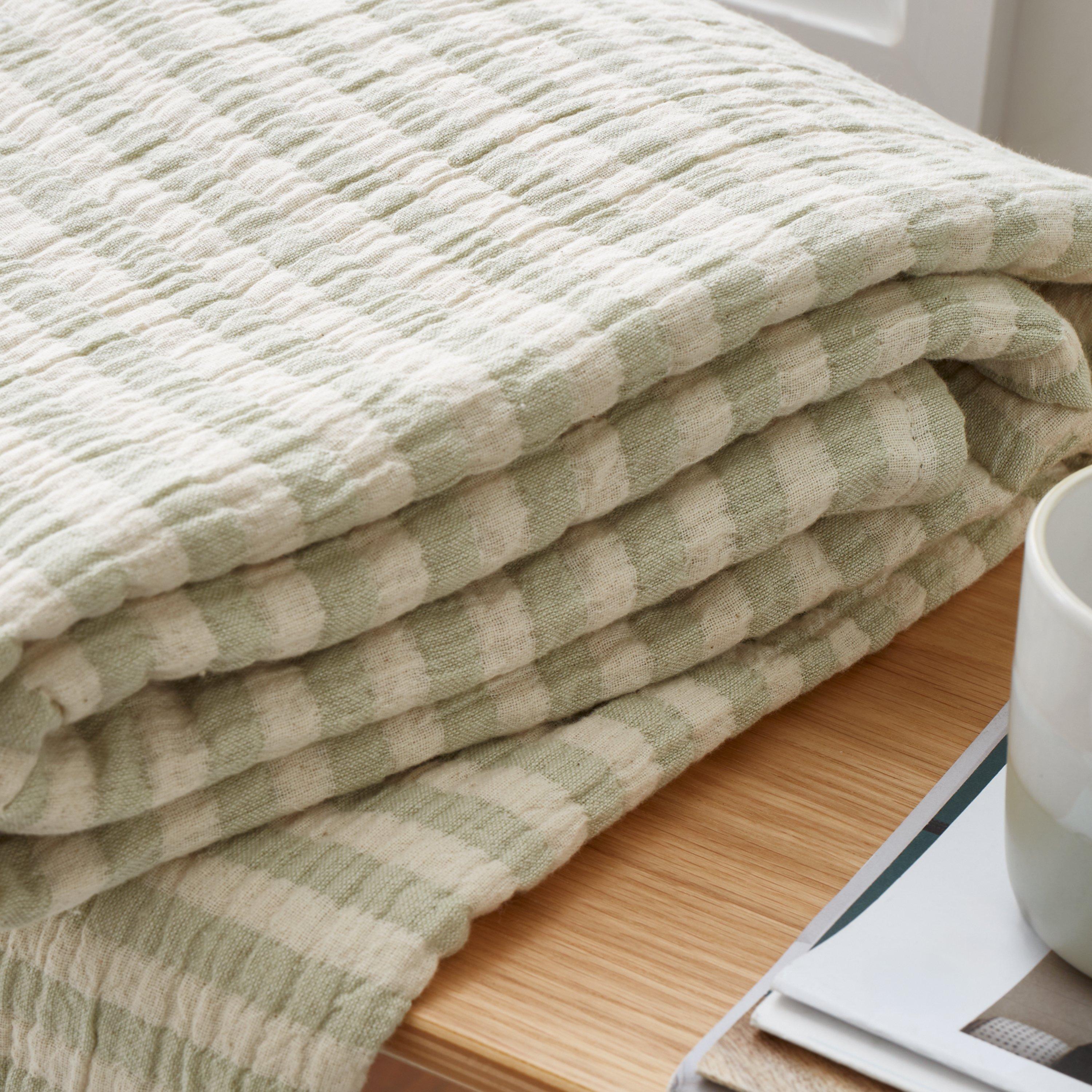 Green - Bianca - Cotton Muslin Stripe Blanket Throw - 2