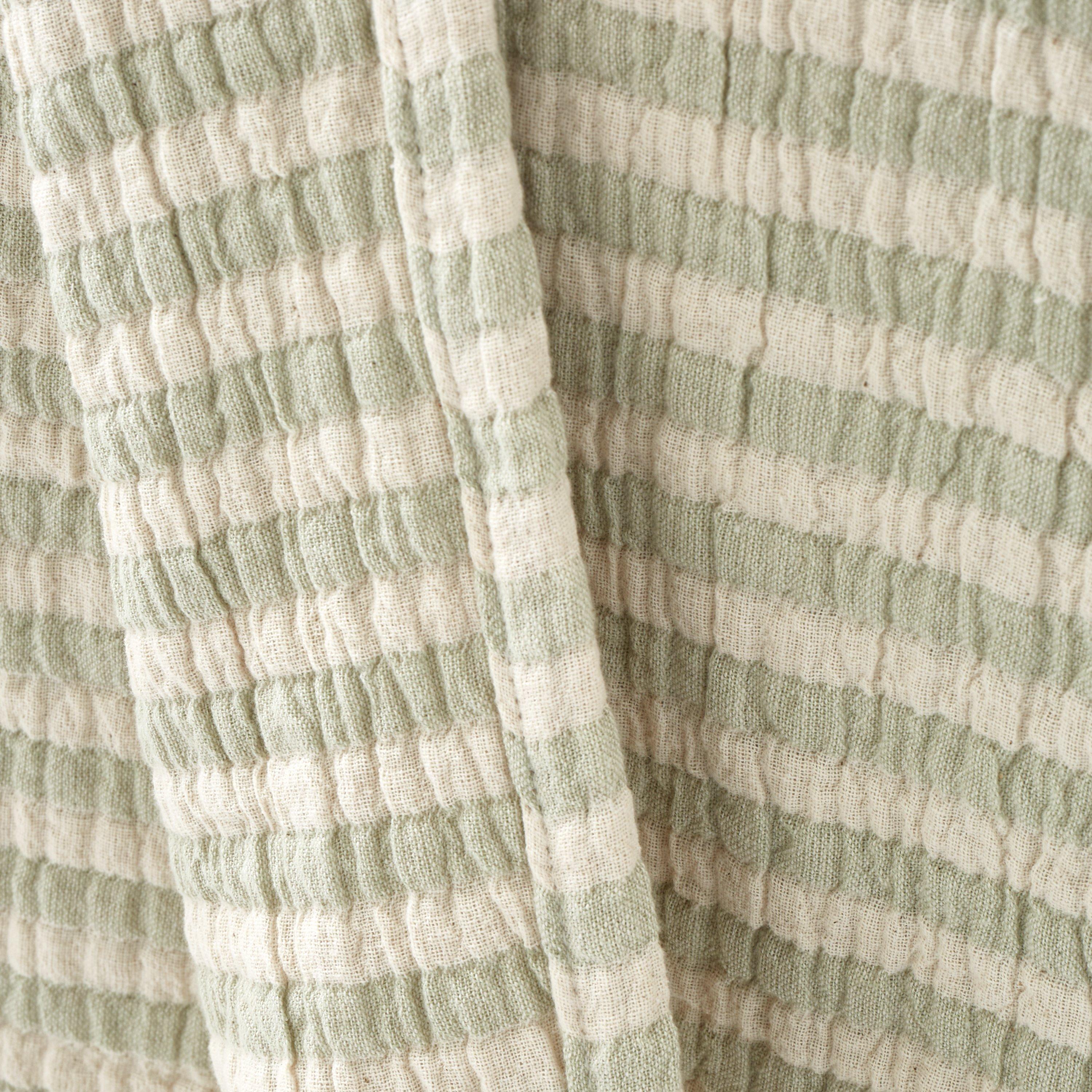 Green - Bianca - Cotton Muslin Stripe Blanket Throw - 3