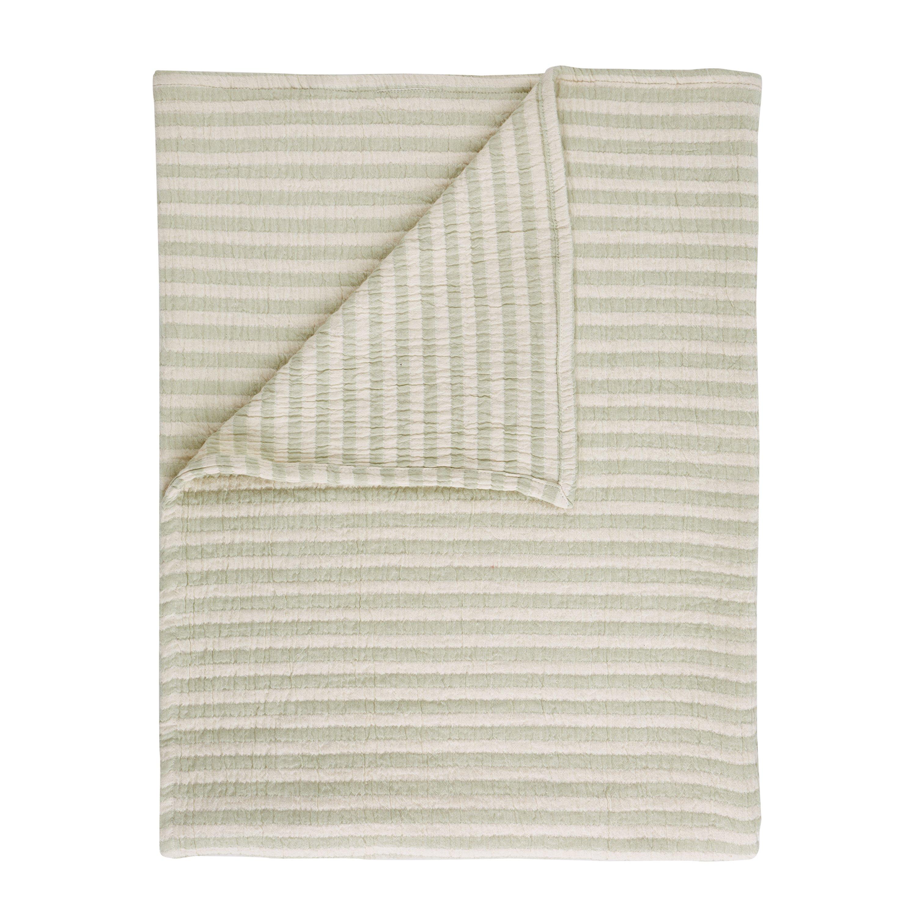 Green - Bianca - Cotton Muslin Stripe Blanket Throw - 4