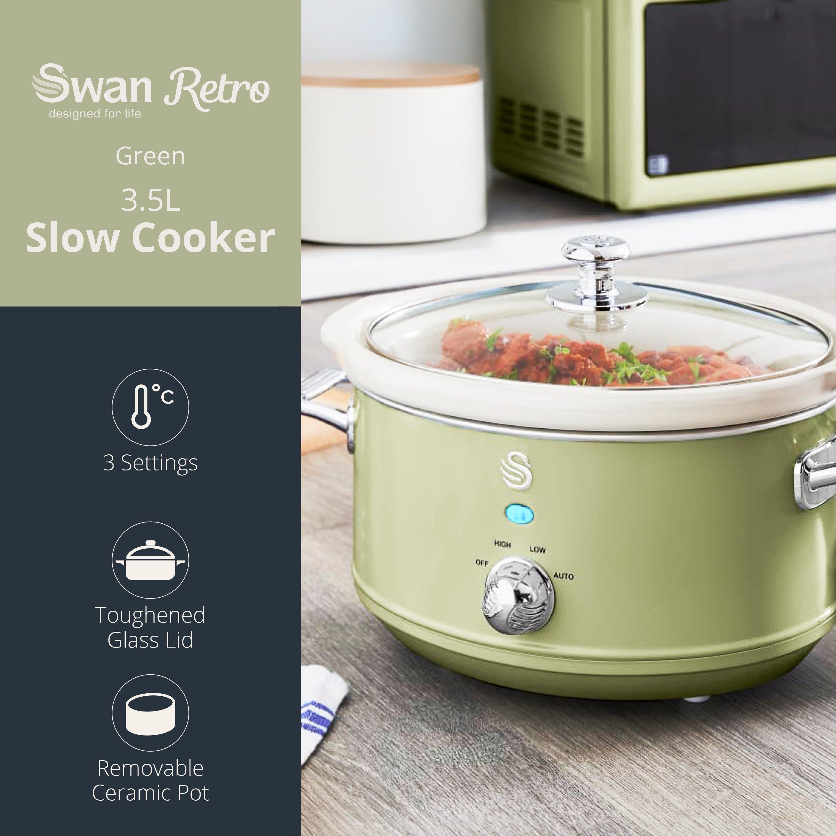 Green - Swan - Retro Slow Cooker with 3 Temperature Settings - 2