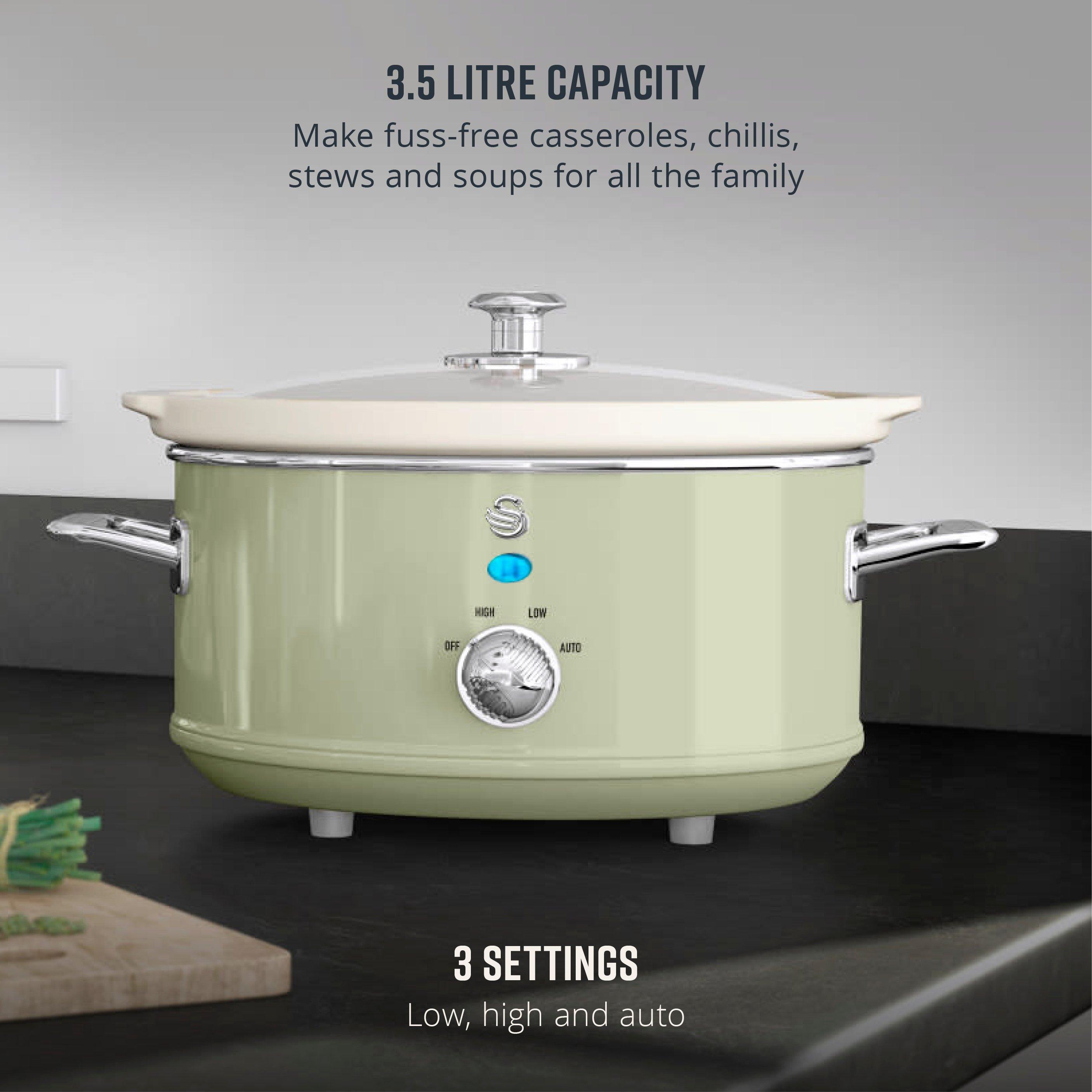 Green - Swan - Retro Slow Cooker with 3 Temperature Settings - 3