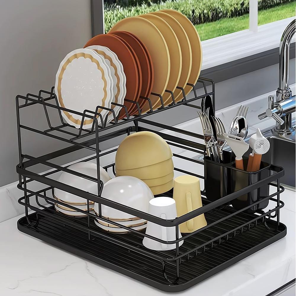 Life Ideas  2-Tier Metal Kitchen Dish Drainer Rack Black