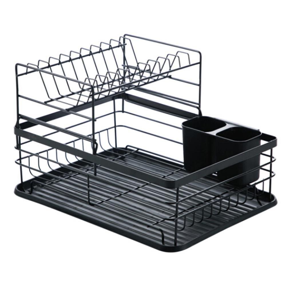 Black - LIFE IDEAS - 2-Tier Metal Kitchen Dish Drainer Rack Black - 3