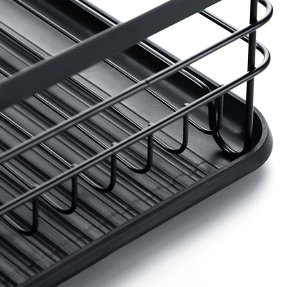 Black - LIFE IDEAS - 2-Tier Metal Kitchen Dish Drainer Rack Black - 4