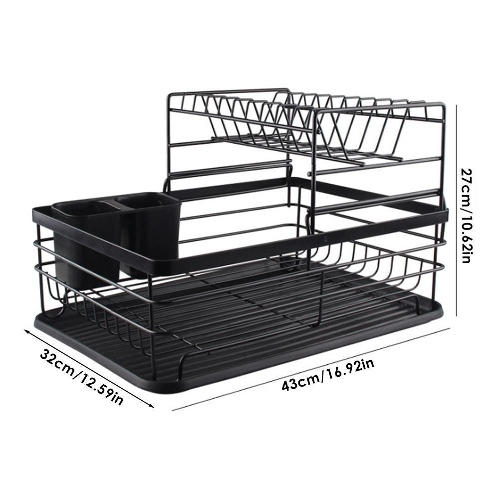 Black - LIFE IDEAS - 2-Tier Metal Kitchen Dish Drainer Rack Black - 5