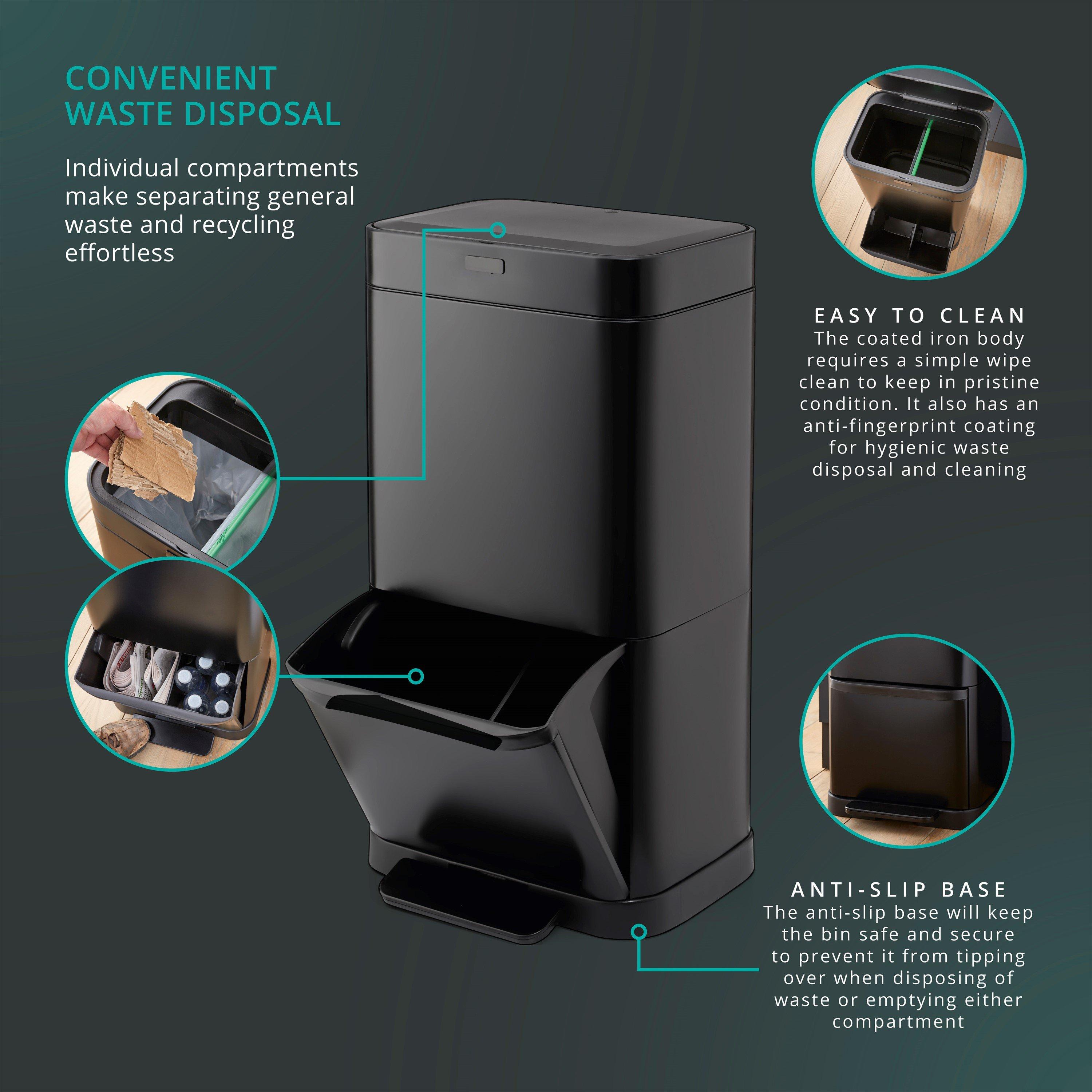 Black - Swan - Stealth 70L Dual Recycling Sensor Bin - 5