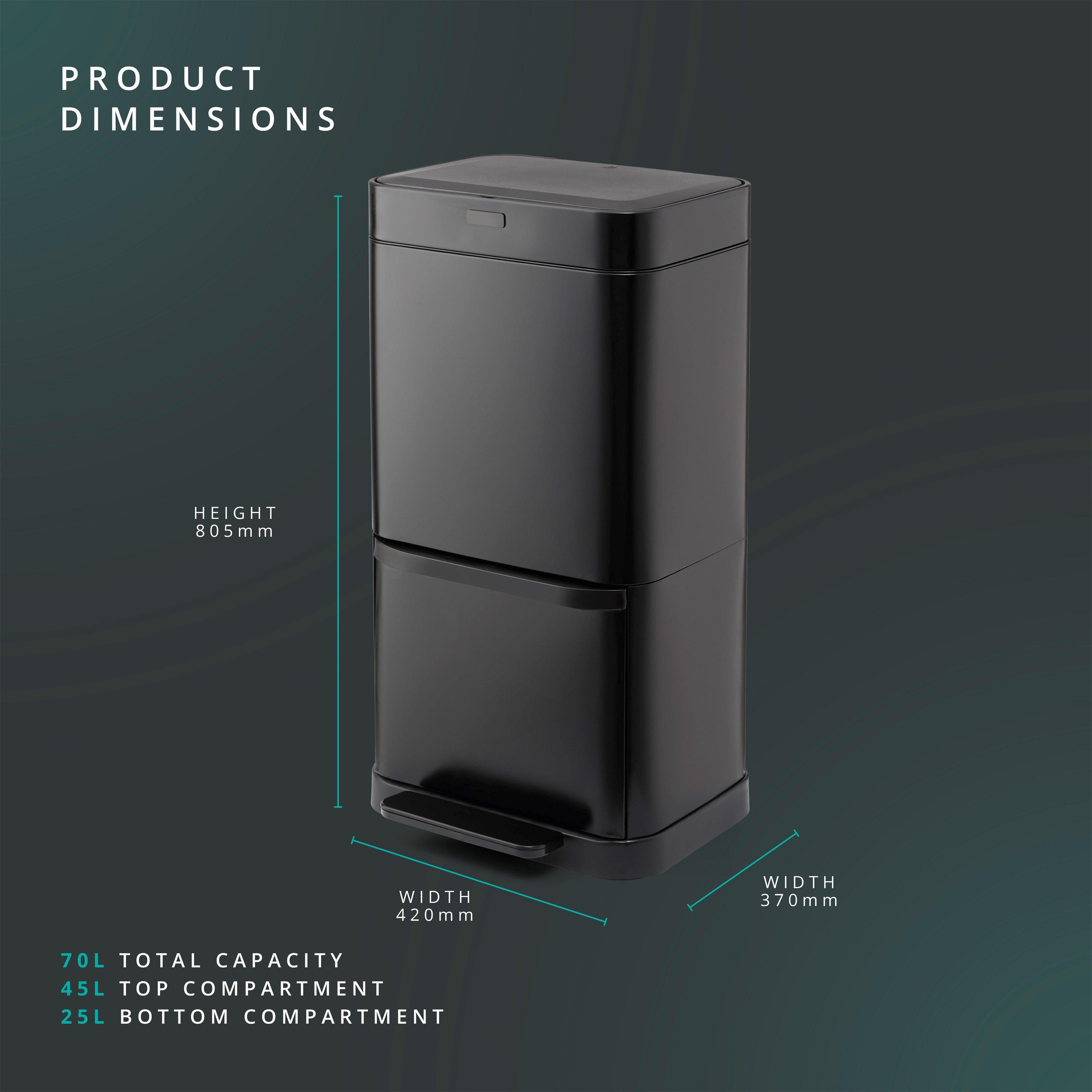 Black - Swan - Stealth 70L Dual Recycling Sensor Bin - 6