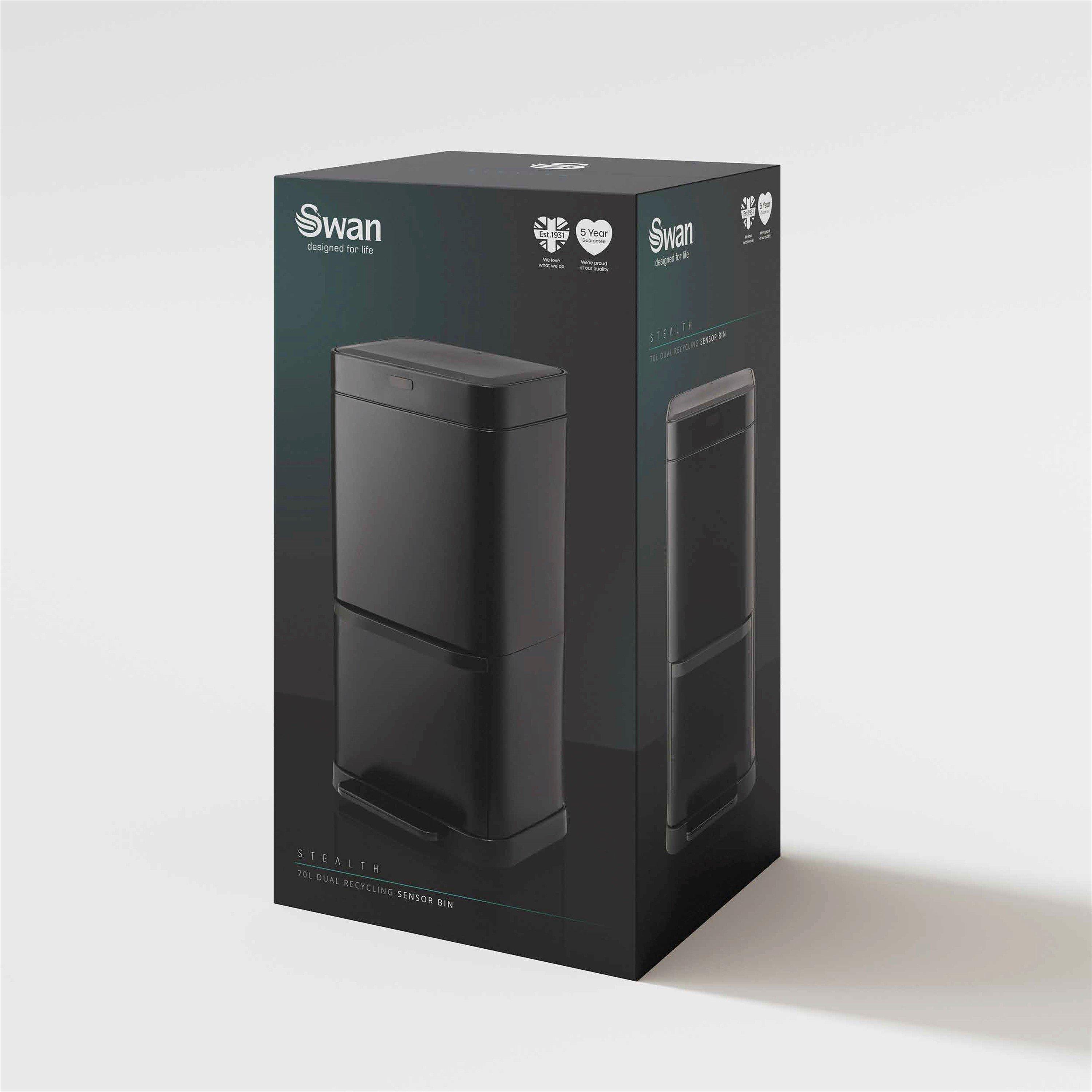 Black - Swan - Stealth 70L Dual Recycling Sensor Bin - 8