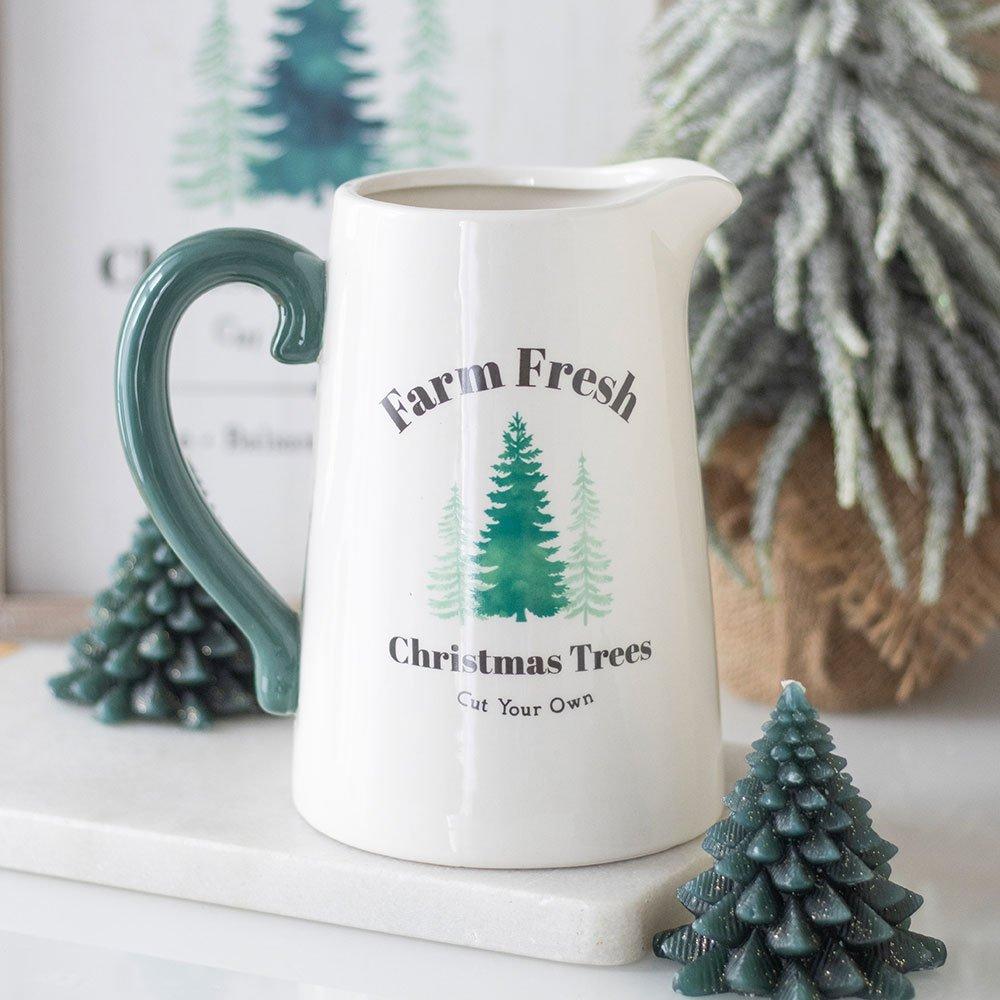 Something Different  Farm Fresh Christmas Trees Ceramic Flower Jug - White